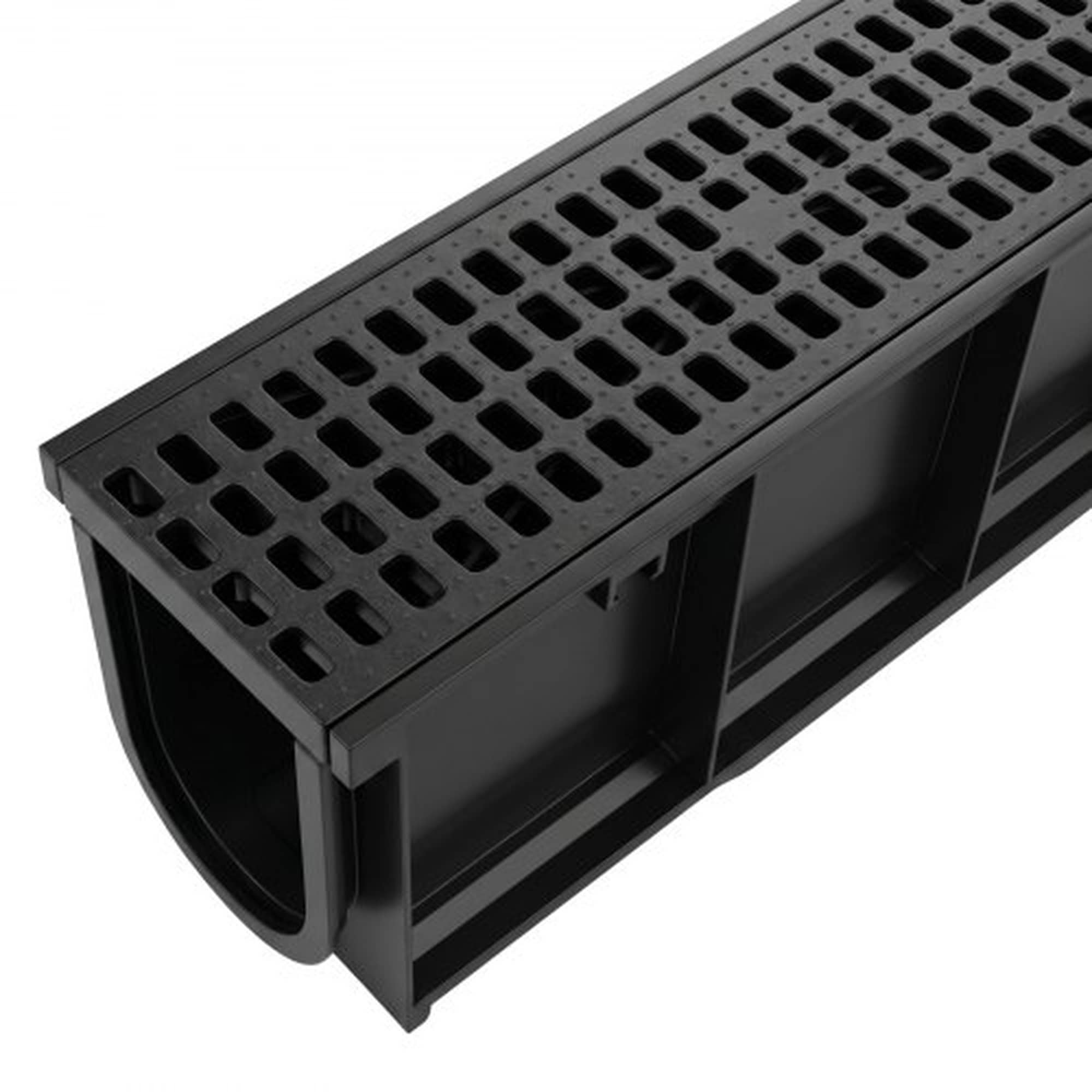 Numhew 40.1in L 6.1in W 8in H 4-Pack HDPE Black Linear Drainage Channel with Grates and End Caps Outdoor Trench Drain System