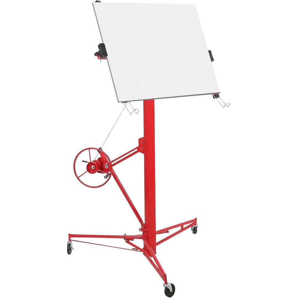 Garvee Drywall Lift 11FT Drywall Jack Lift for Ceiling Adjustable Panel Hoist 150LBS Heavy Duty Drywall Lifter 3 Lockable Wheels Foldable Sheetrock Lift for Home Improvement Red