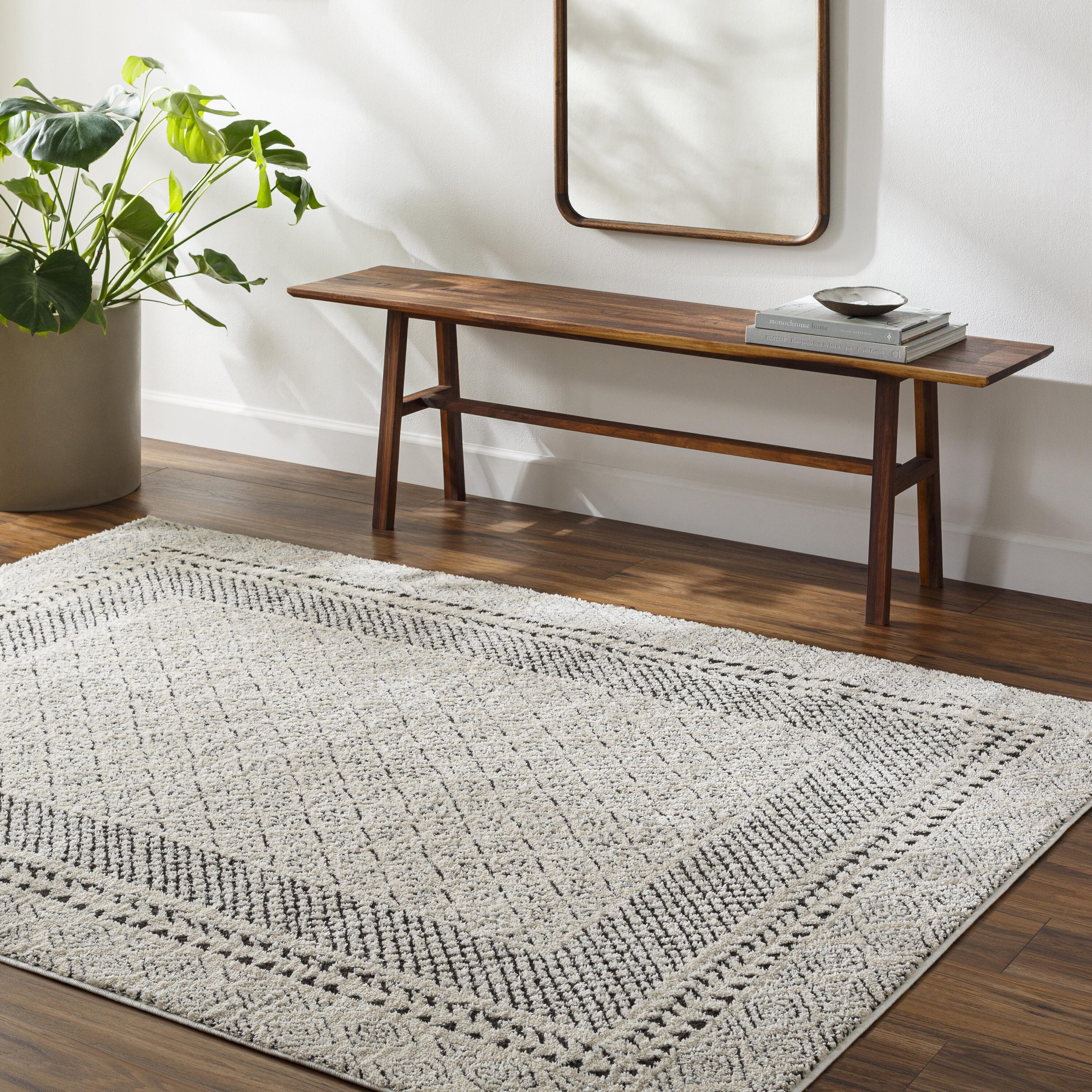 Livabliss FEU2301-537 5 x 7 (ft) Polyester Black Rectangular Indoor Border Global Area rug