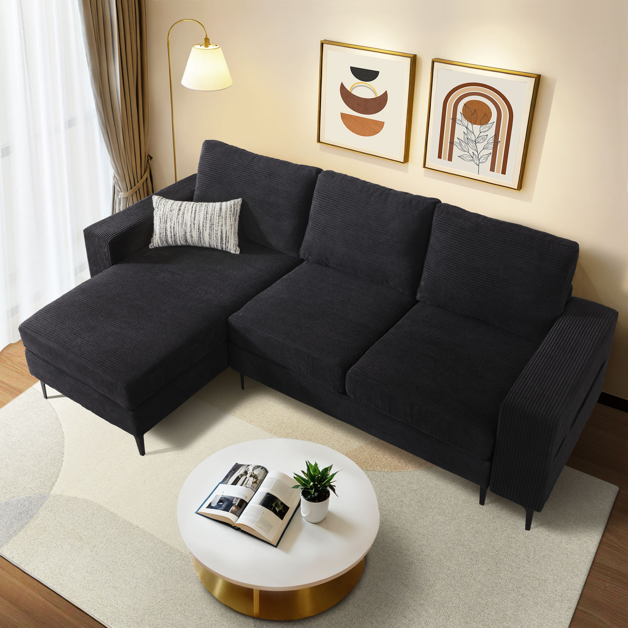 Pouuin SLCO40 96.85-in Casual Black Sofa