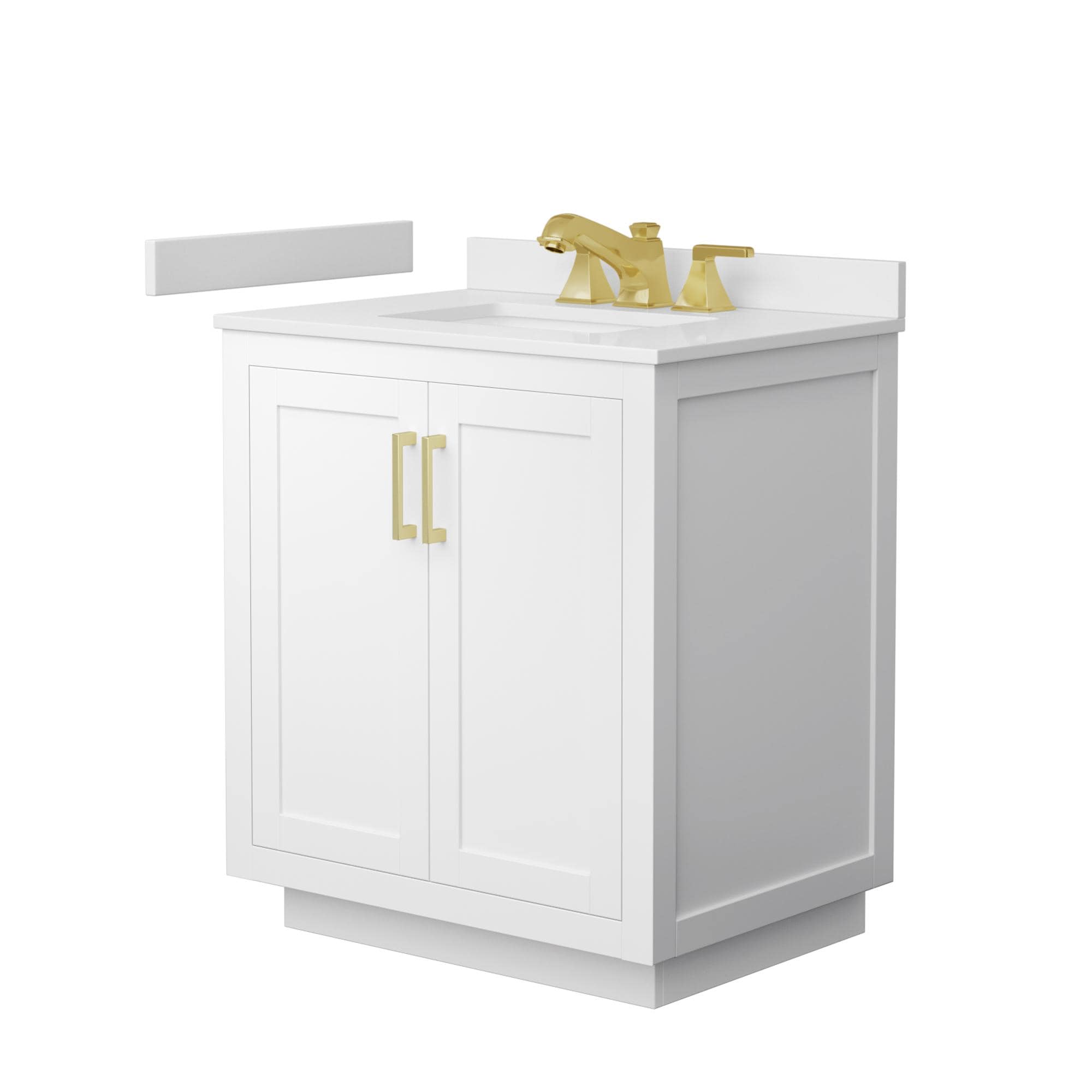 Wyndham Collection WCF292930SWGWCUS3MXX Miranda 30-in White with Brushed Gold Trim Undermount Single Sink Bathroom Vanity with White Cultured Marble Cultured Marble Top