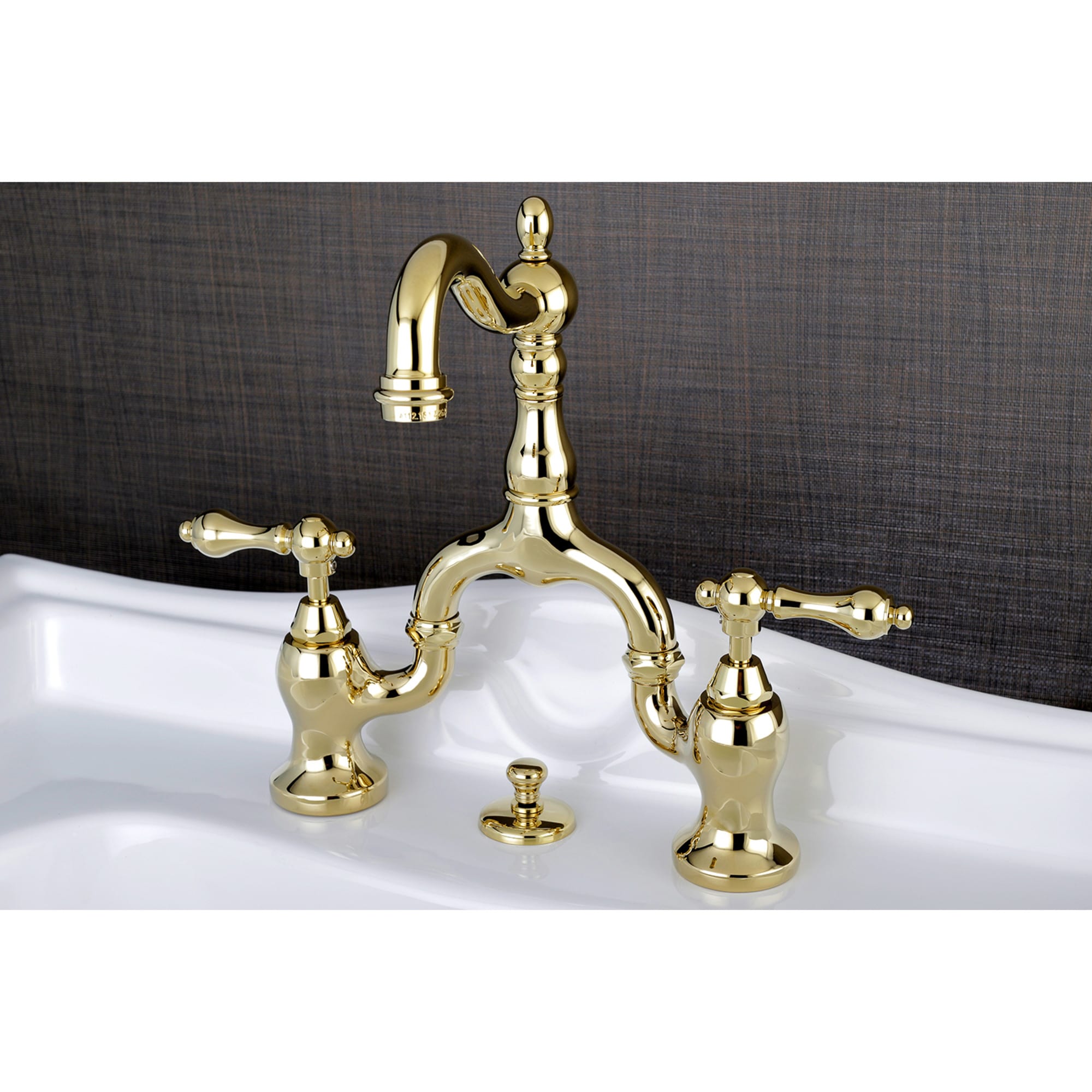 Kingston Brass WLKS7972AL English Country Polished brass Widespread 2-handle High-arc Residential Handle Bathroom Sink Faucet with Drain