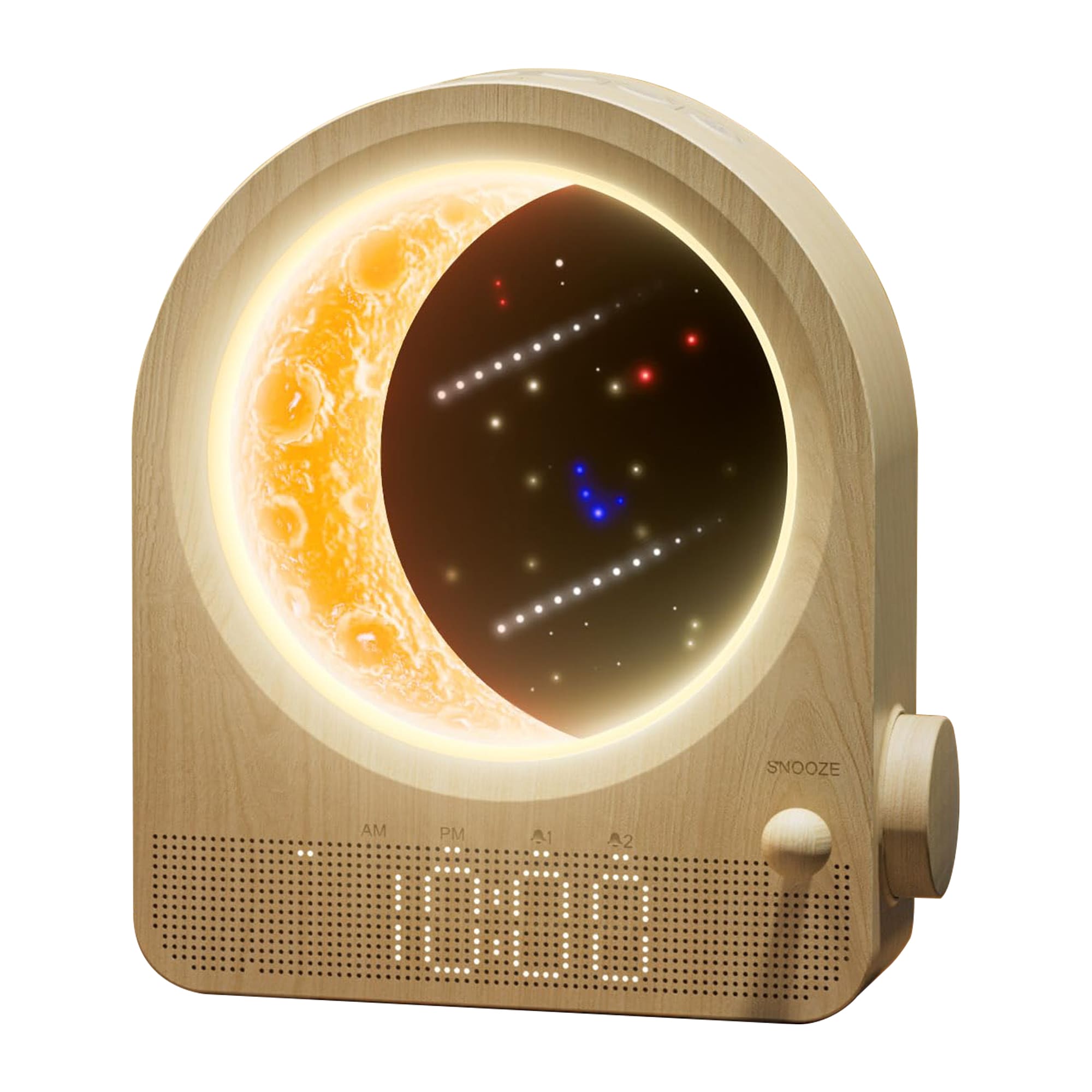 Etokfoks  White Stepless Dimmable Moon Lamp Dual Alarm Clock Wake Up Light 10 Natural Sounds Timer