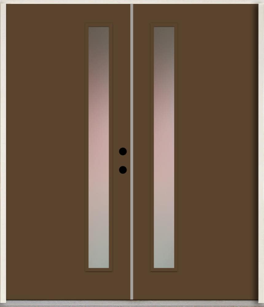 RELIABILT LO1065372 Spotlights 64-in x 80-in x Fiberglass 1/4 lite Left-hand inswing Sable Paint Painted Prehung Double Front Door Insulating core