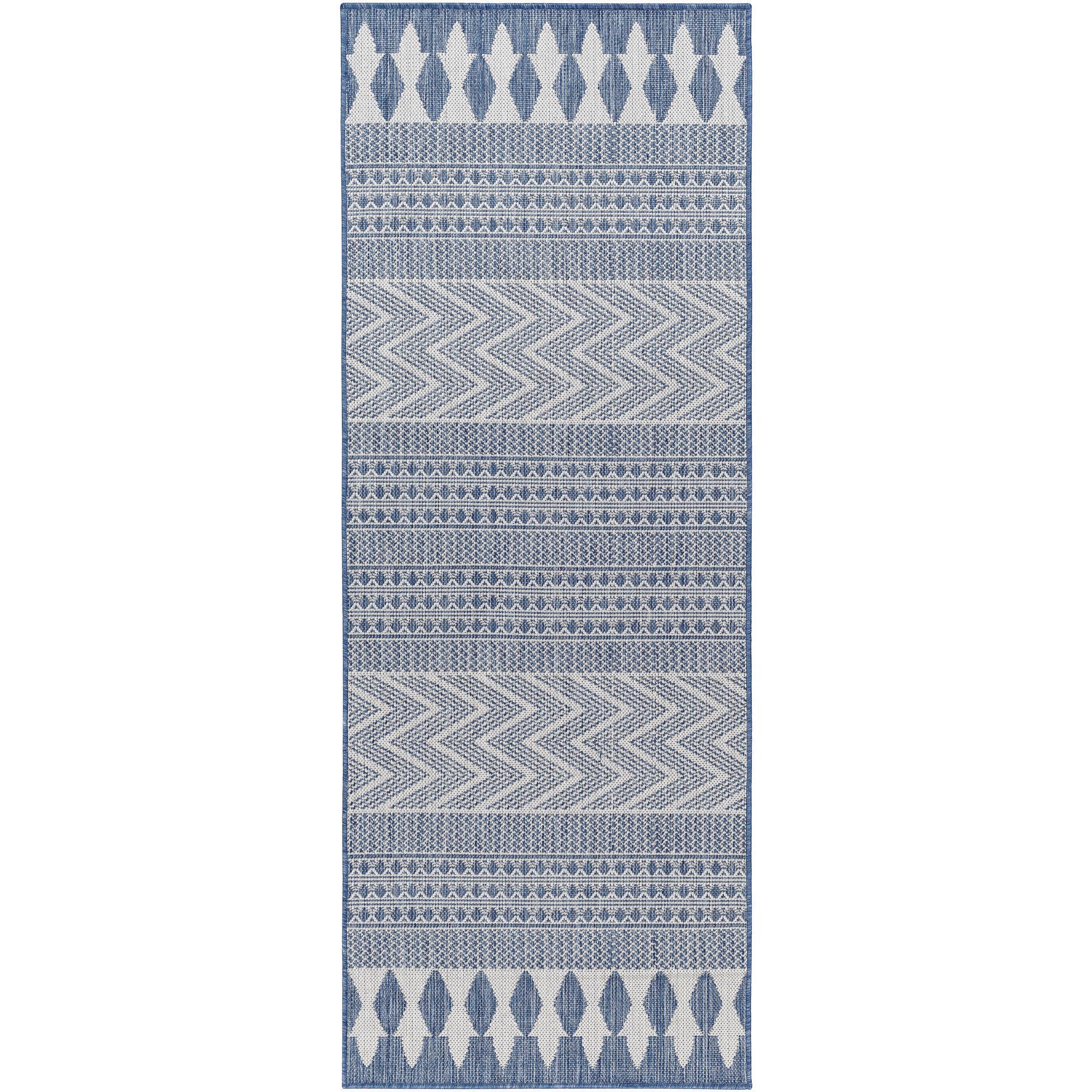 Livabliss LBH2324-2773 Long Beach 3 x 8 (ft) Polypropylene Dark Blue Rectangular Indoor/Outdoor Tribal Moroccan Runner rug