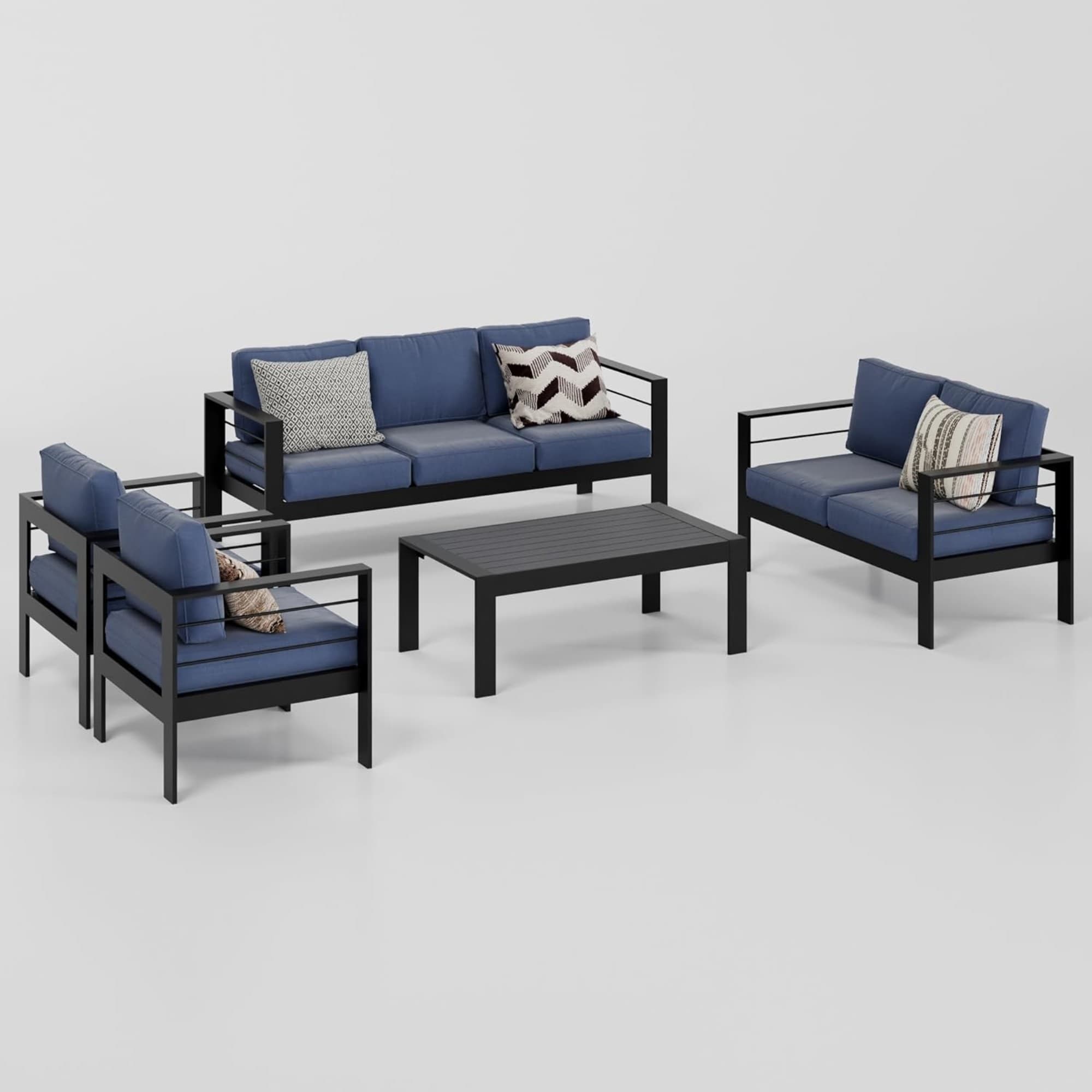 Runesay XIPCS07 5 -Piece Patio Sofa Conversation Set with Blue Cushions