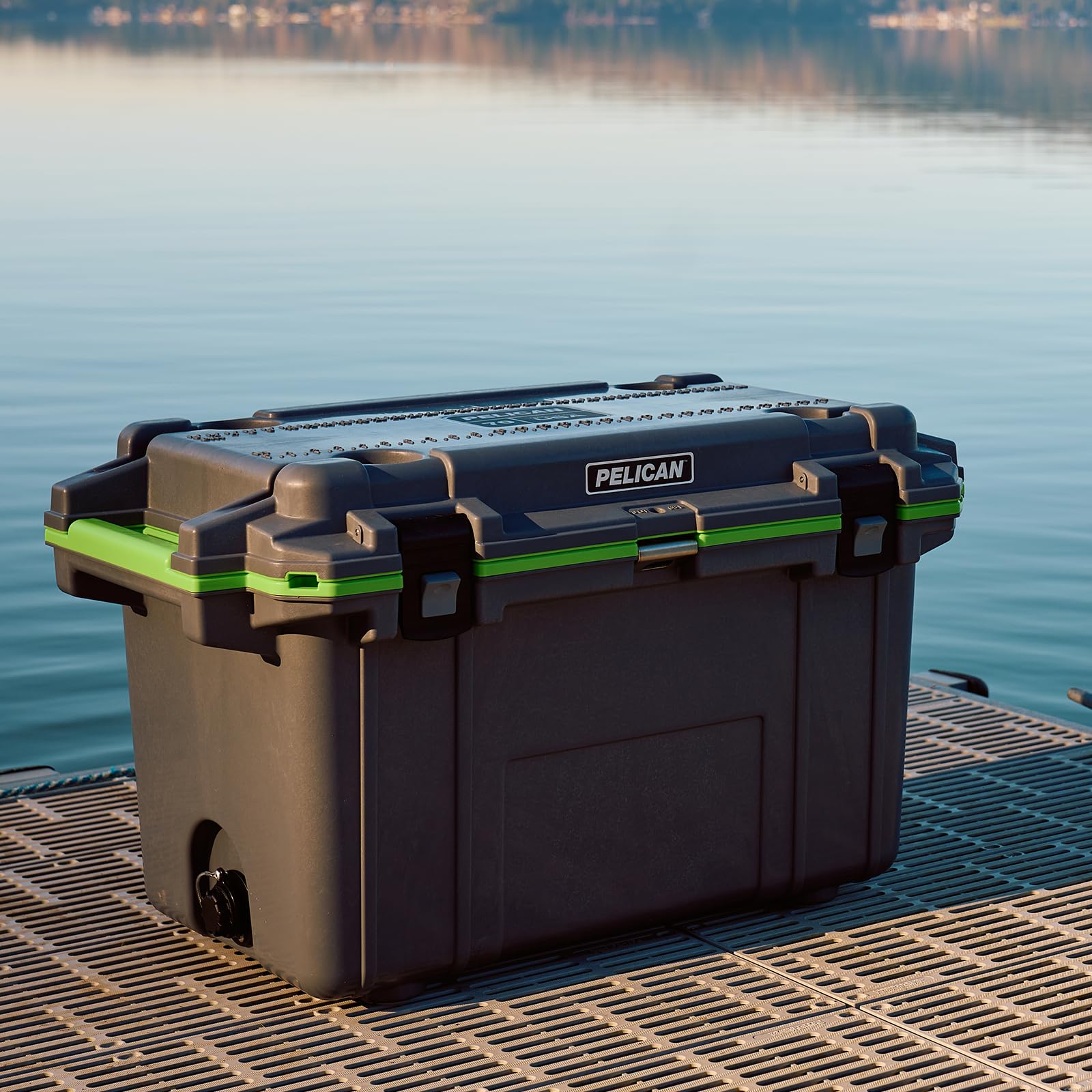 Pelican Elite 70 Qt Hard Cooler — Grey/Green - 70-Quart Insulated