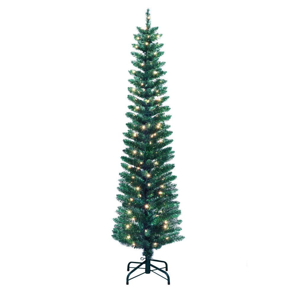 Puleo International 2642A-STGN60C1 6-ft Pine Pre-lit Slim Artificial Christmas Tree with Clear Incandescent Lights