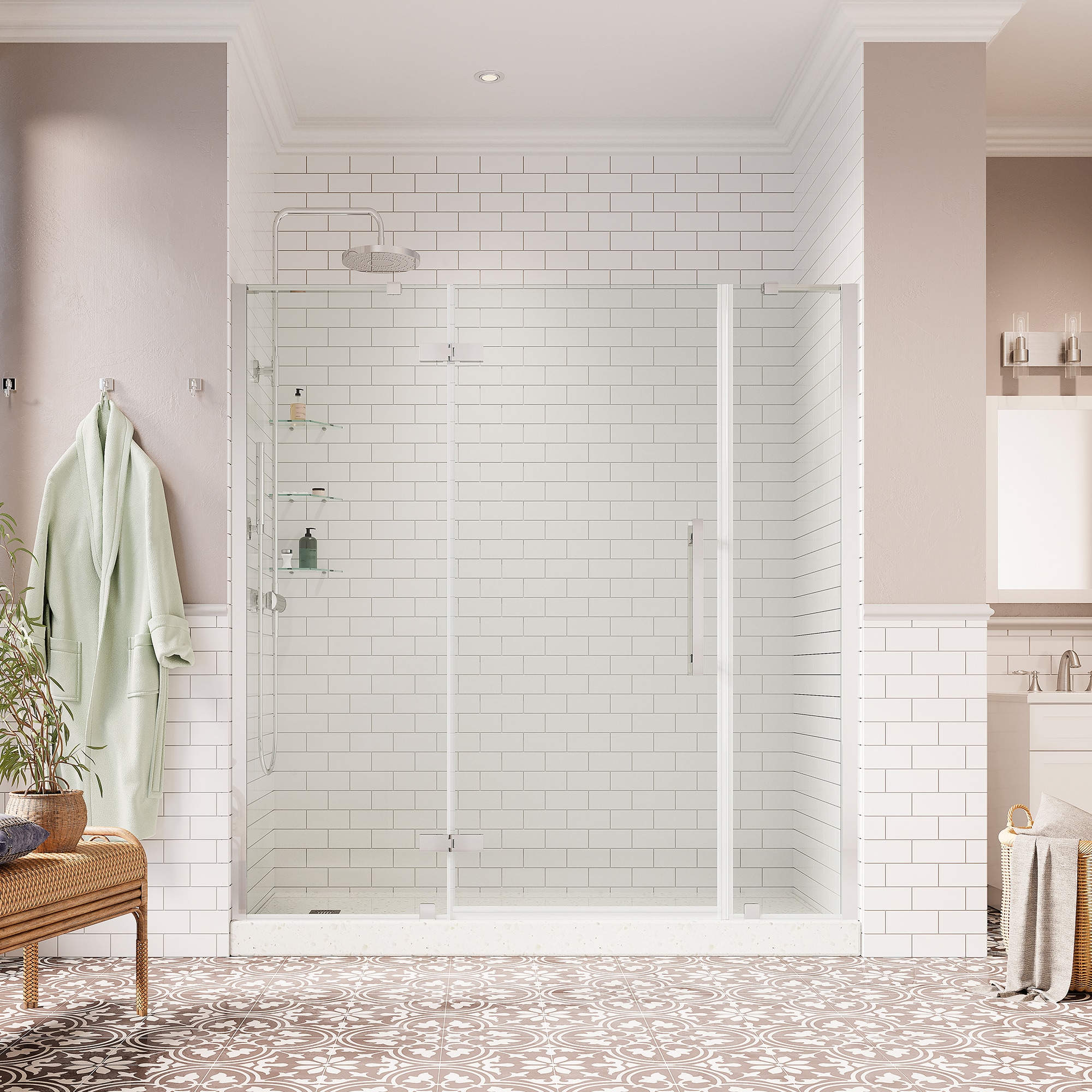 OVE Decors 828796064293 Tampa Polished Chrome 67-3/4-in to 70-1/16-in x 72-in Frameless Pivot Shower Door