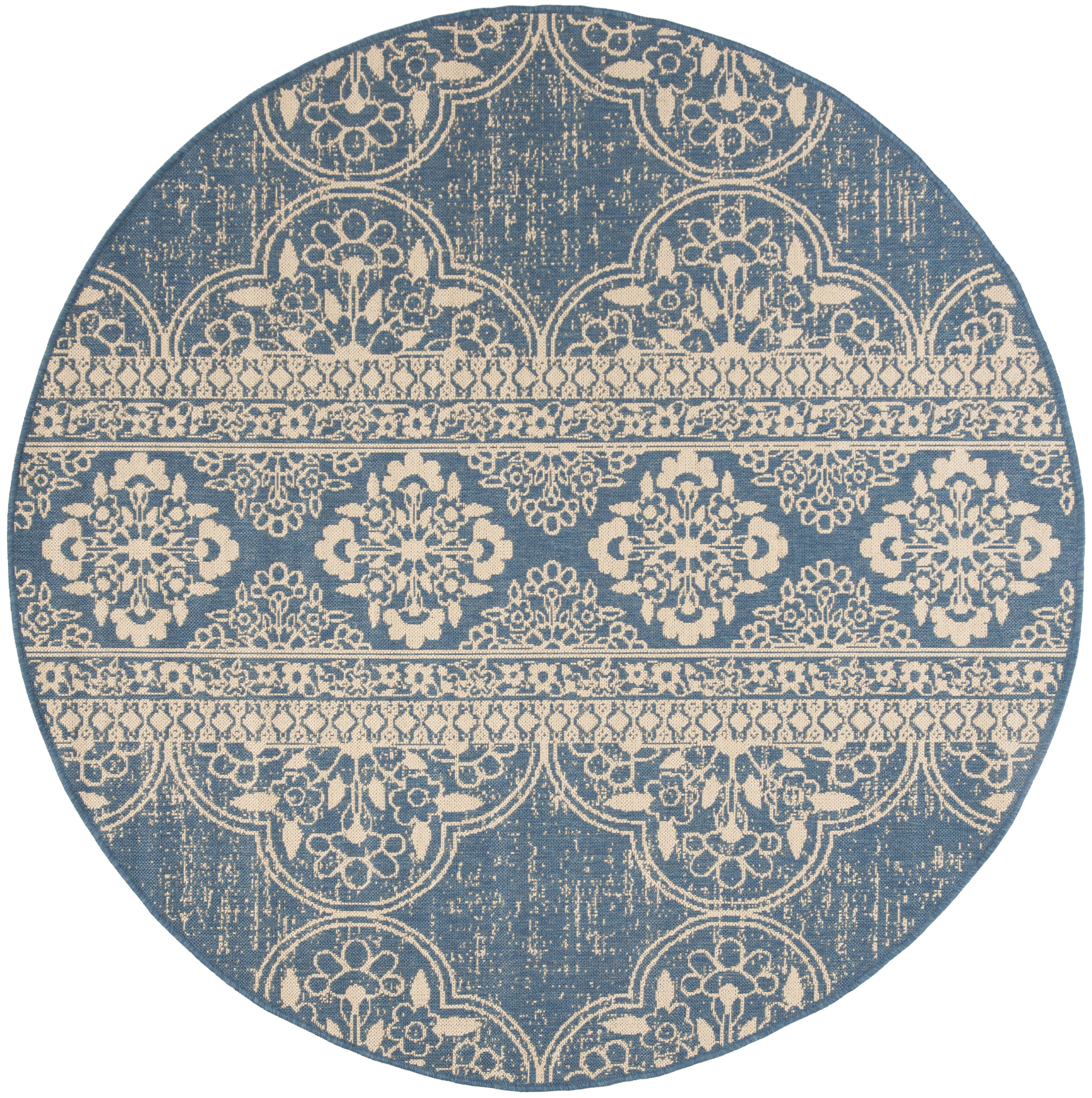 Safavieh LND174N-6R Linden Mahaut 7 x 7 (ft) Loomed Polypropylene Cream/Blue Round Indoor Floral/Botanical Farmhouse/Cottage Area rug