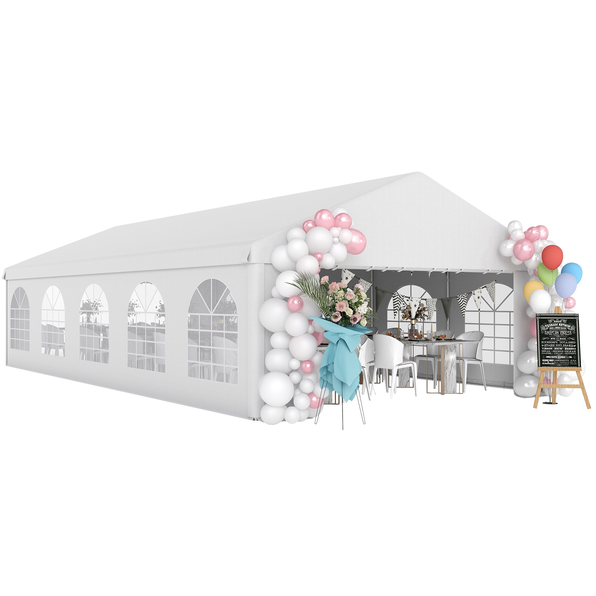Outsunny 100110-046W  16' x 32' Large Outdoor Carport Canopy Party Tent with Removable Protective Sidewalls  Versatile Uses White