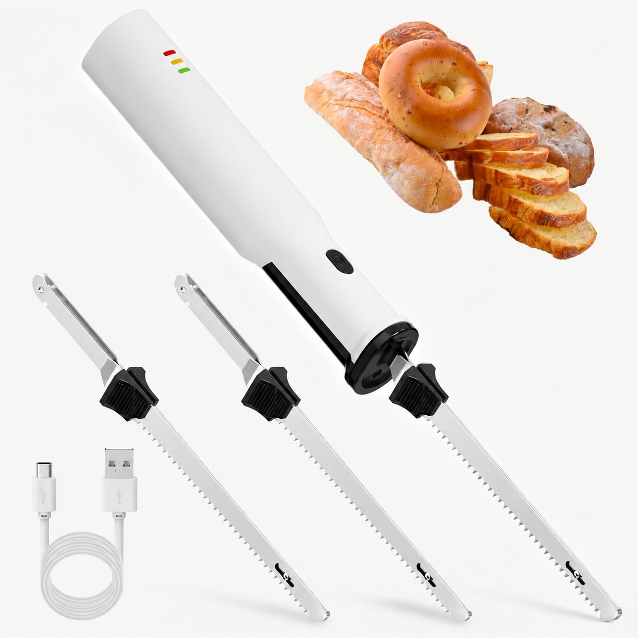Ahfiwaso  Cordless renewable power Electric Knife with Four Stainless Steel Blades and Safety Lock Button for Carving Bread Meats and Turkey
