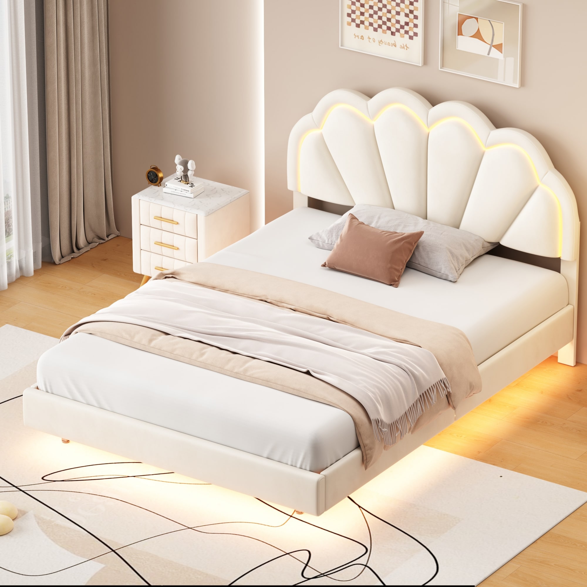 ModernLuxe L-WF306331AAA Beige Full Wood Platform Bed