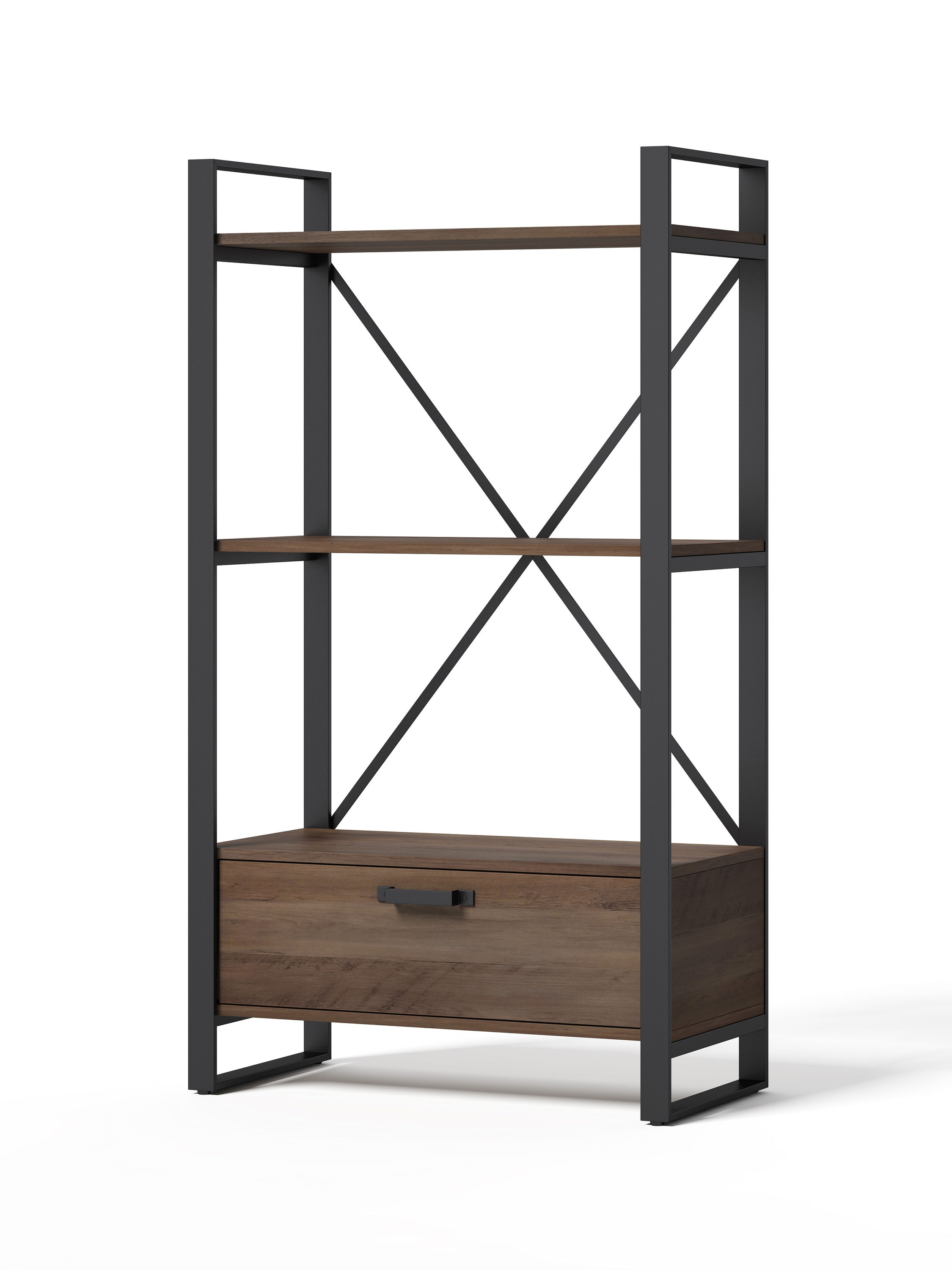 allen + roth Brown Metal 3-Shelf Bookcase (28-in W x 35.5-in H x 17.5-in D)