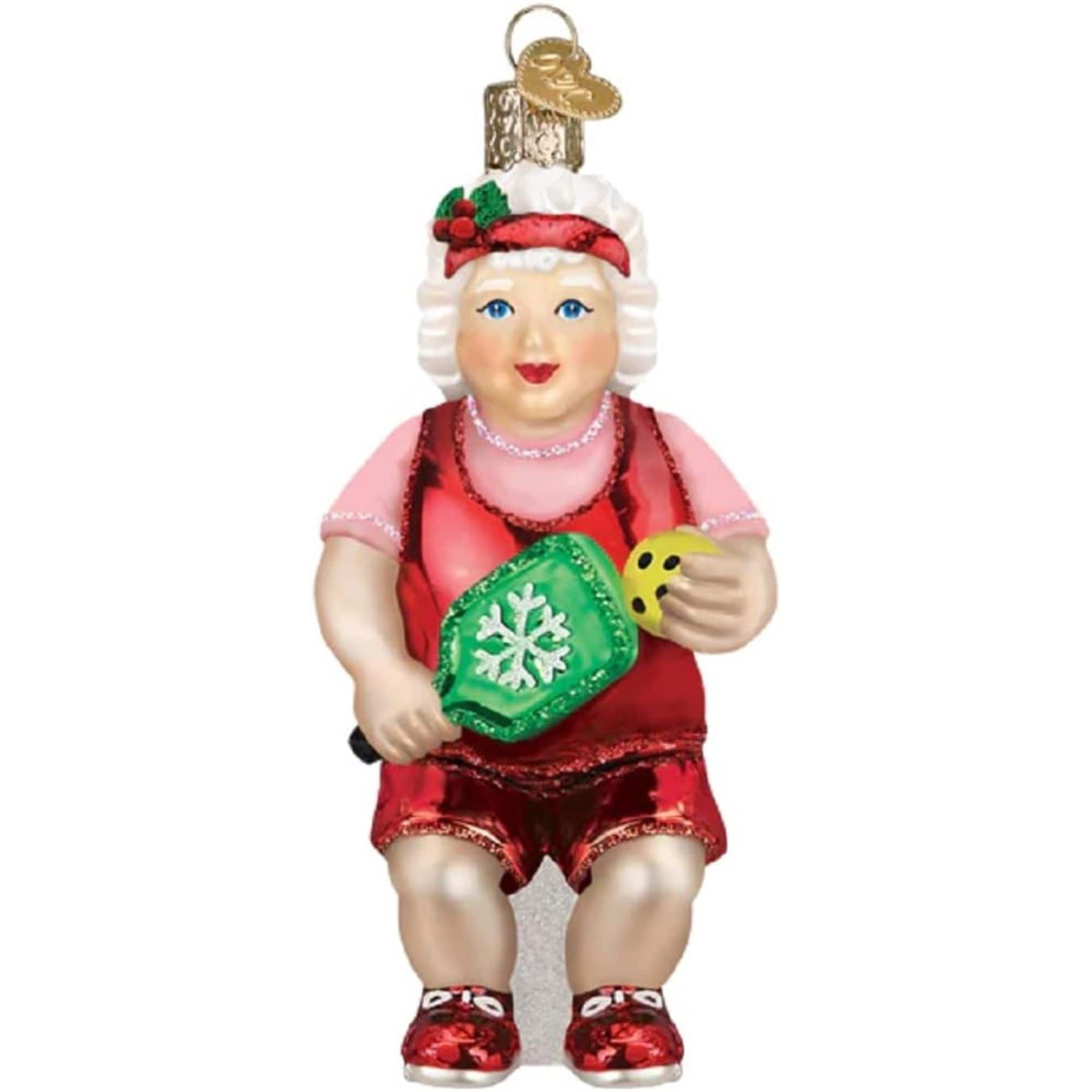 Old World Christmas 729343102461 Blown Glass Ornament for Christmas Tree - Pickleball Mrs. Claus