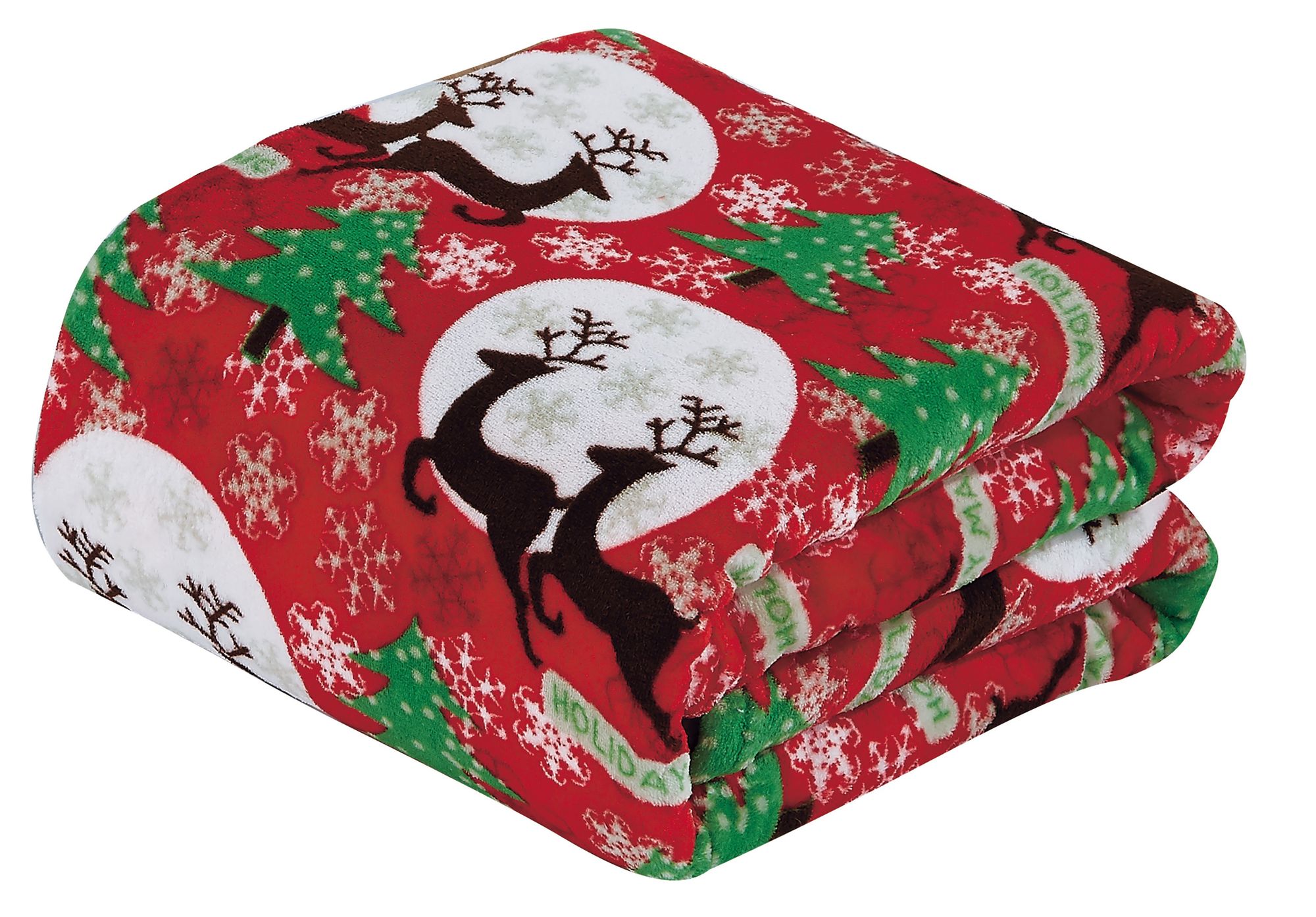 KATE AURORA Holiday Living Christmas Holiday Magical Reindeer Plush Accent Red Throw Blanket 50 in W x 60 in L