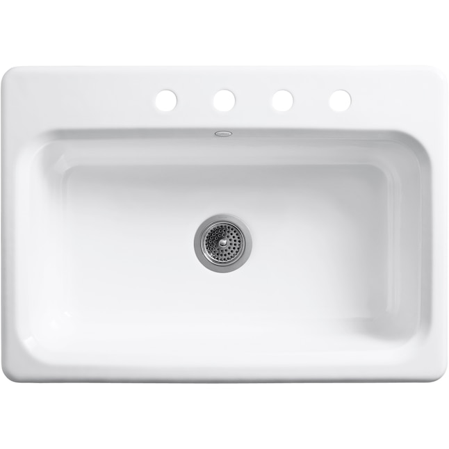 Bakersfield Drop-in Cast Iron 31 in. 4-Hole Single Bowl Kitchen Sink in White Bakersfield Drop-in Cast Iron 31 in. 4-Hole Single Bowl Kitchen Sink in White