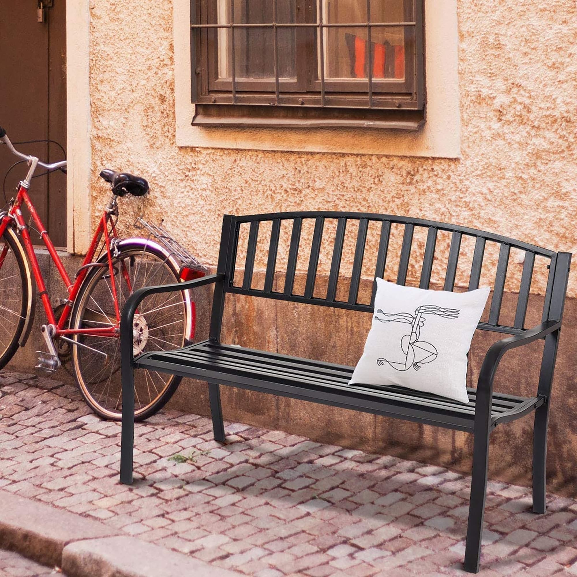 BABOOM BOM-0535-CO Garden Bench Loveseat 50-Inches W x 34.2-Inches H Black Steel Garden Bench