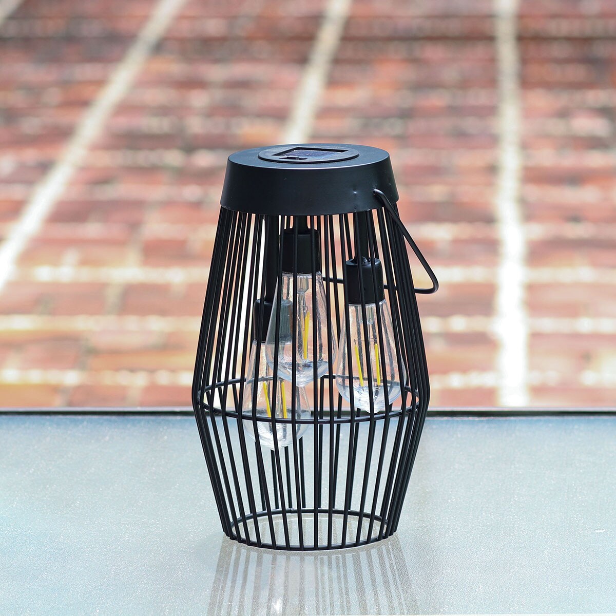 Style Selections 6.5-in x 10.5-in Black Metal Solar Outdoor Decorative Lantern