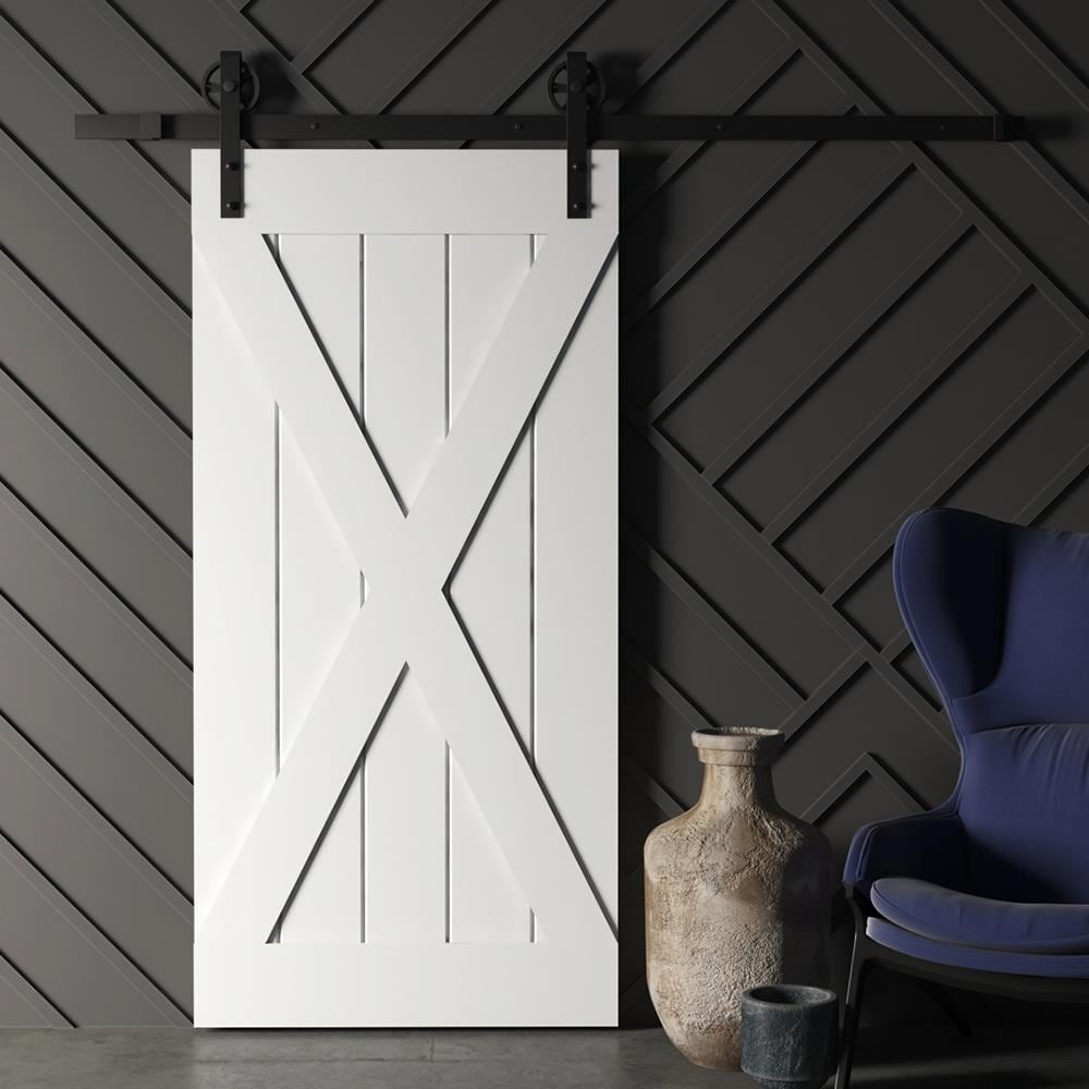 Urban Woodcraft 500L.40BD.GX.G 40-in x 83-in Painted Grey X-frame Pine MDF Solid core Single Barn Door (Hardware Included)