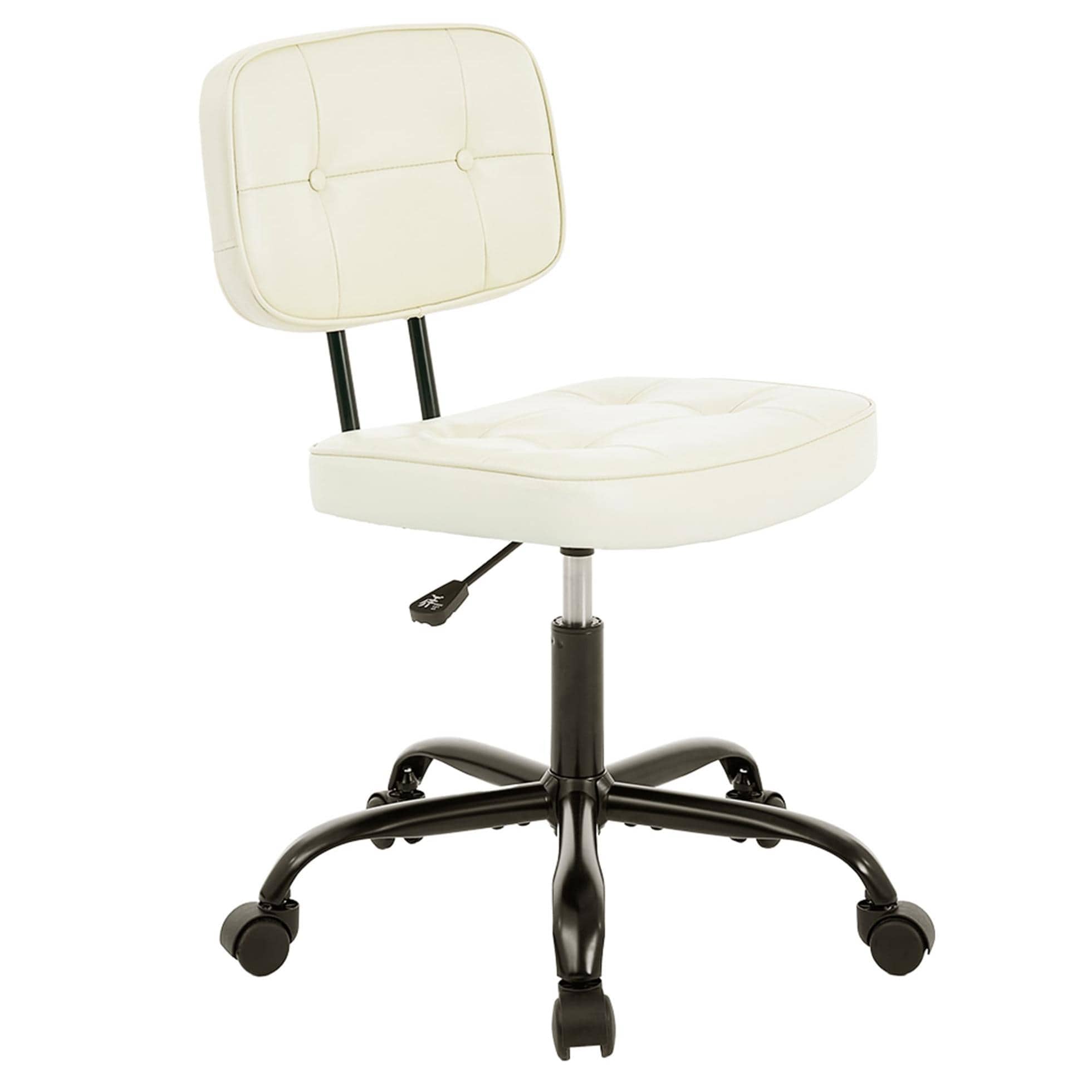 Sweetcrispy Beige Faux Leather Upholstered Swivel Office Desk Task Chair with Low Back Lumbar Support