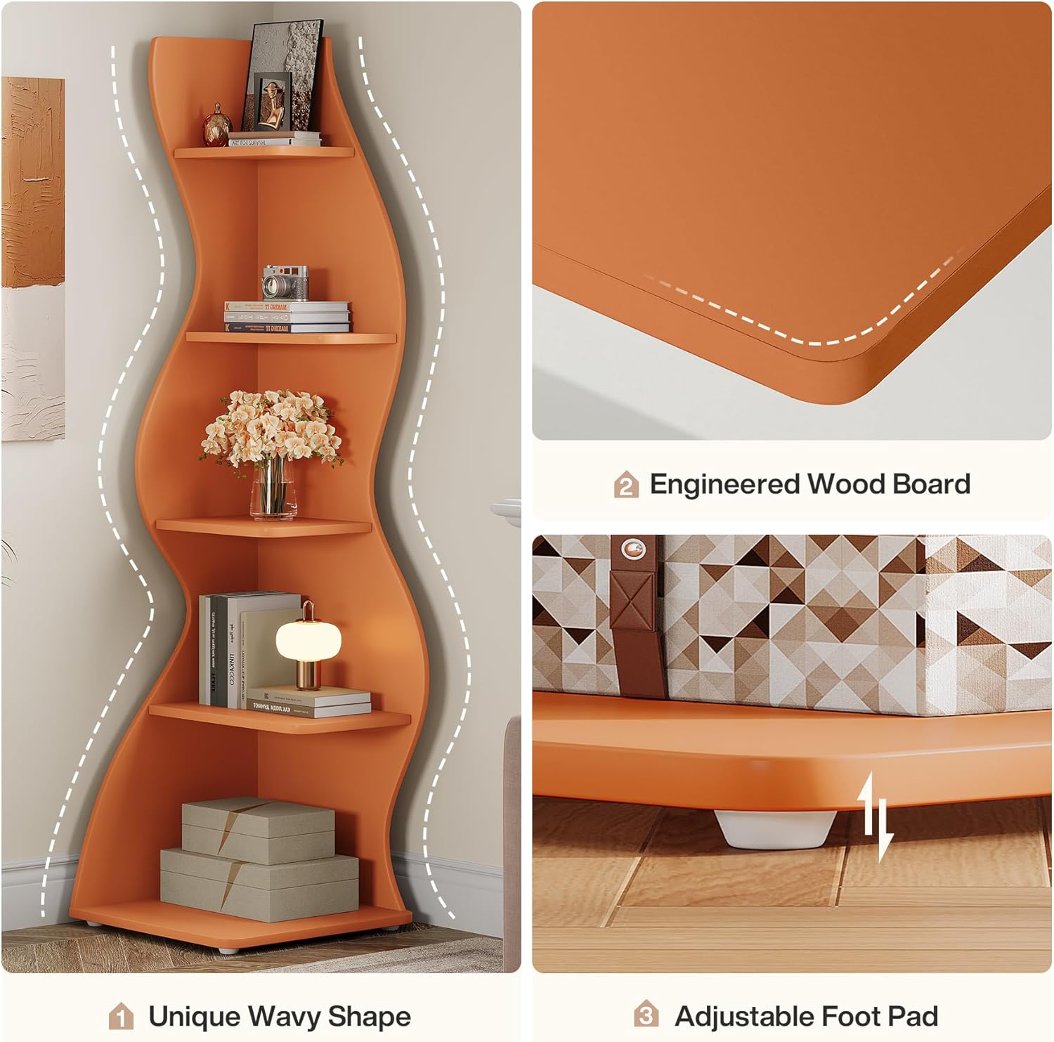Tribesigns Corner Shelf Modern 5 Tiers Wall Corner Bookshelf Stylish ...