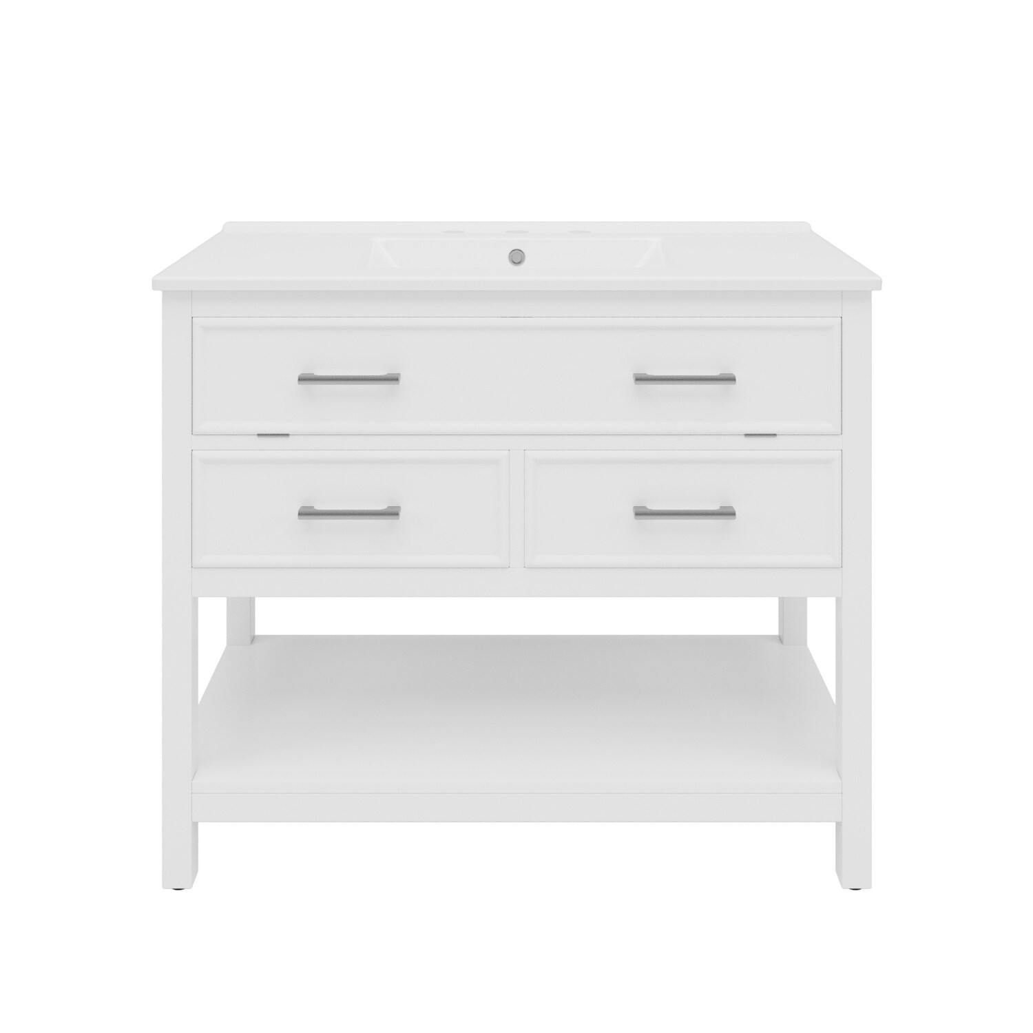Vanityfus 36 Inch White Vanity with Tip-Out Tray and Drawers