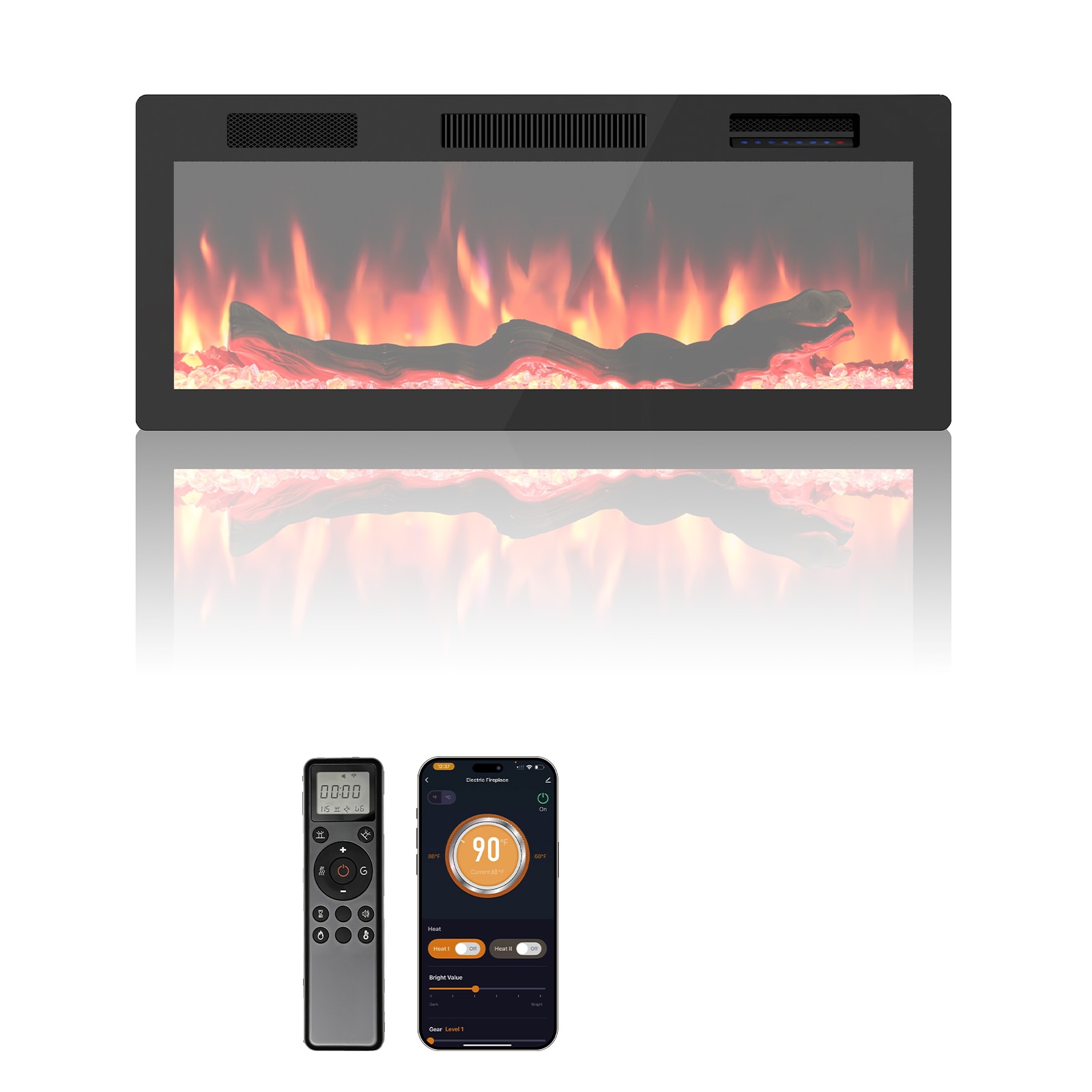 R.W.FLAME 41.93-in W Black Wall mount Infrared quartz Electric Fireplace with Remote Control Included
