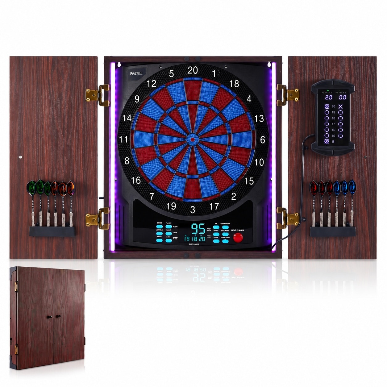 KIWDZFU -  Electronic Dart Board with Cabinet Set Electric Digital Dart Boards for Adults with Li...