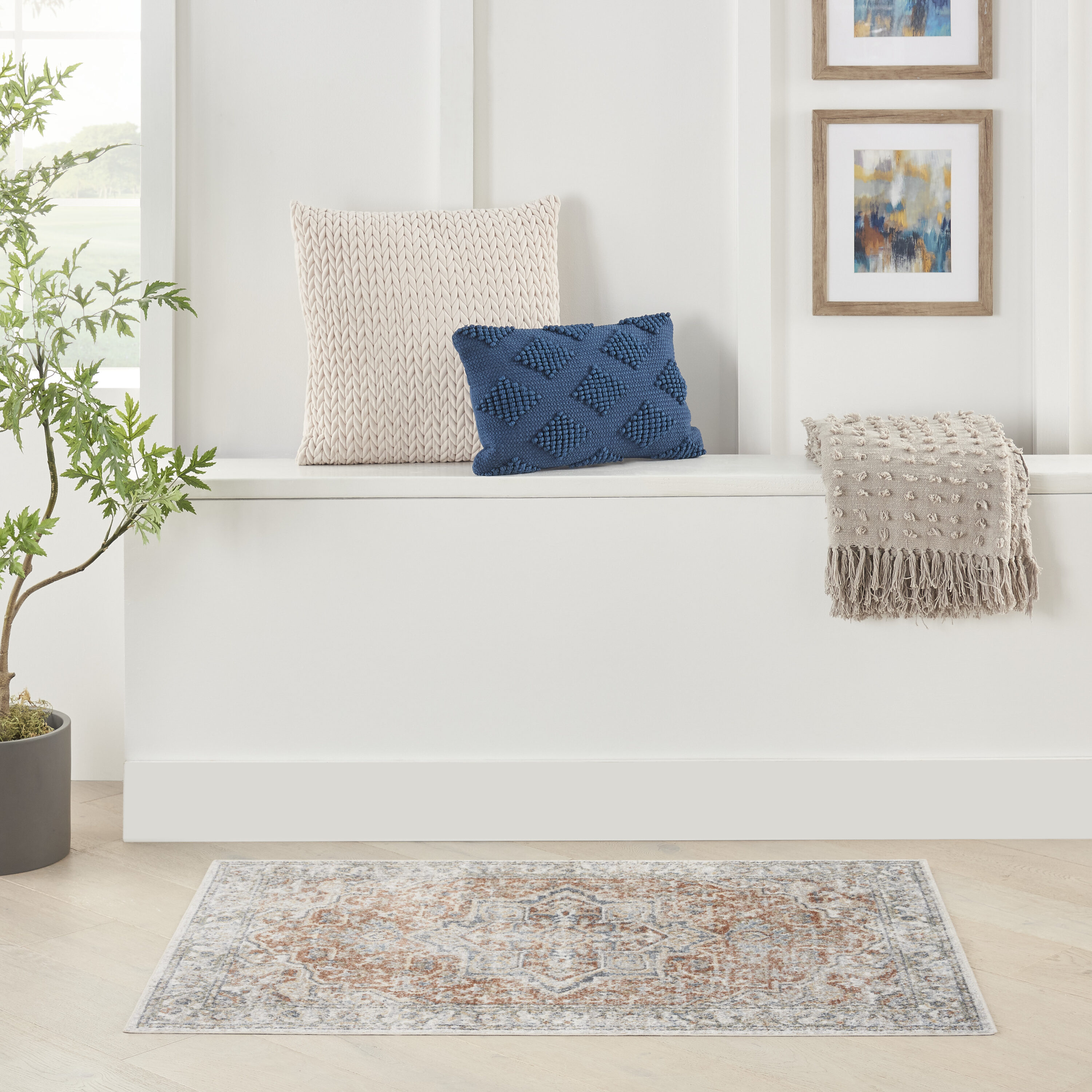 Nourison 099446125910 Astra Machine Washable 2 x 4 (ft) Loomed Polyester Gold/Multicolor Rectangular Indoor Distressed/Overdyed Vintage Machine washable Area rug