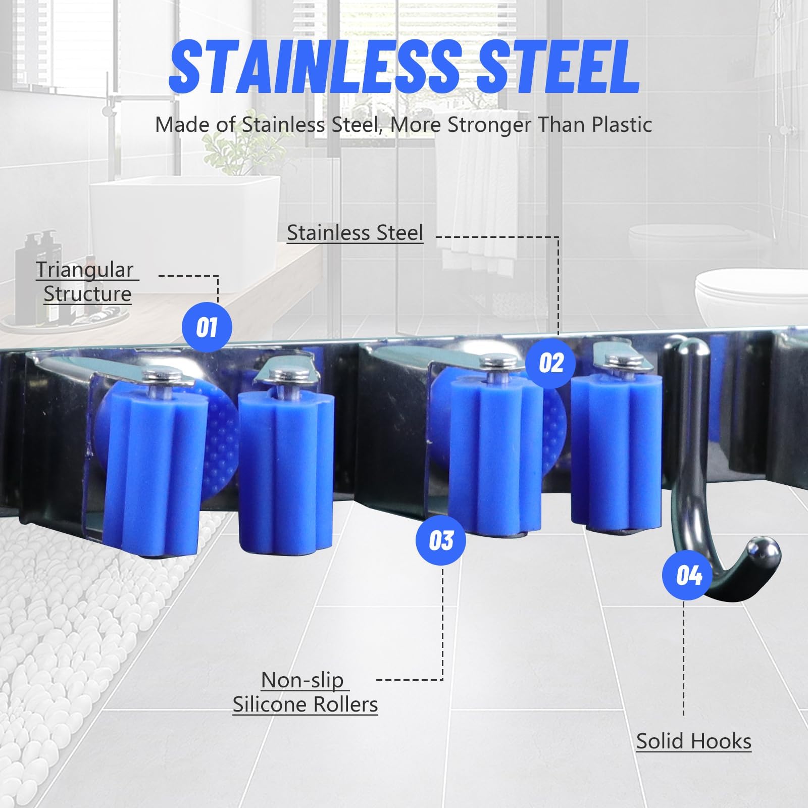 LAIFUCAM Broom Holder Mop Hanger Wall Mount Metal Organization Storage ...