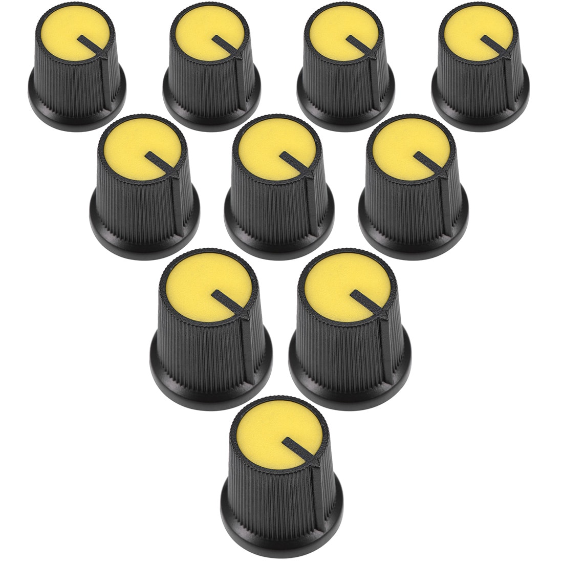 Unique Bargains 10pcs 15x15mm Plastic Potentiometer Volume Control Rotary Knob Knurled Shaft Hole Yellow for 6mm Diameter Shaft Guitar Volume Knob. #S25093000UX4190