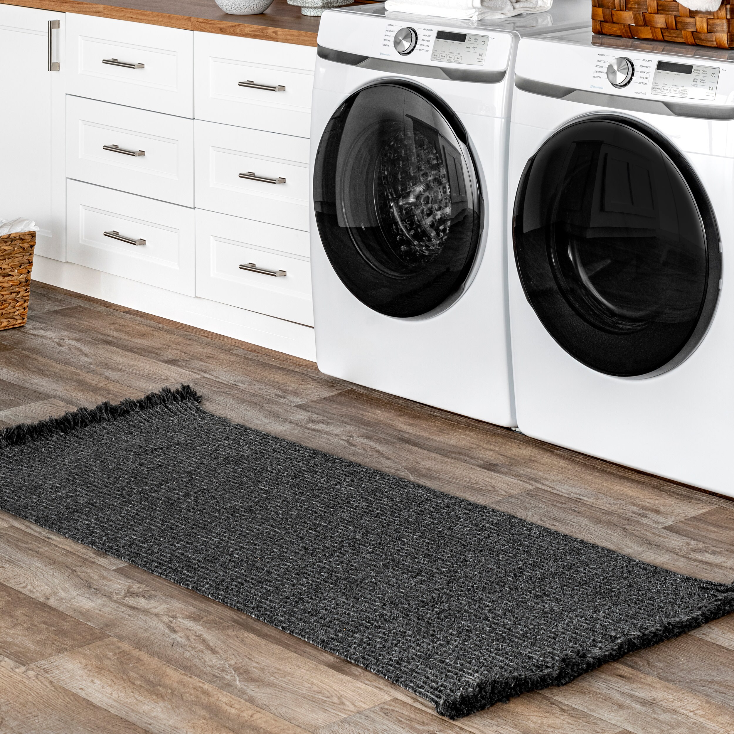 nuLOOM HJFV11C-2608 Festival Tassel 2 x 8 (ft) Loomed Polypropylene Charcoal Rectangular Indoor Solid Farmhouse/Cottage Runner rug