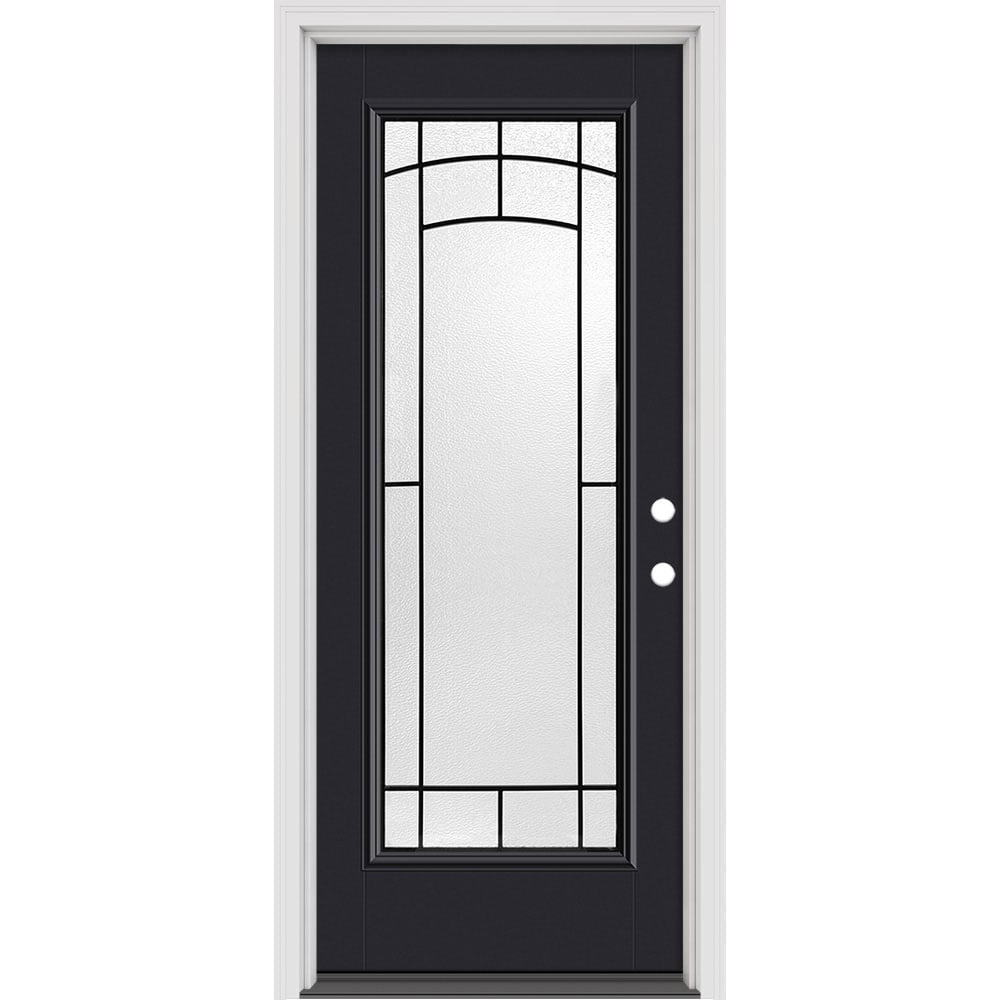 Masonite 631722 Brooklyn 32-in x 80-in x 4-9/16-in Fiberglass 1/4 lite Right-hand inswing Arctic White Painted Prehung Slab Front Door with Brickmould Solid core