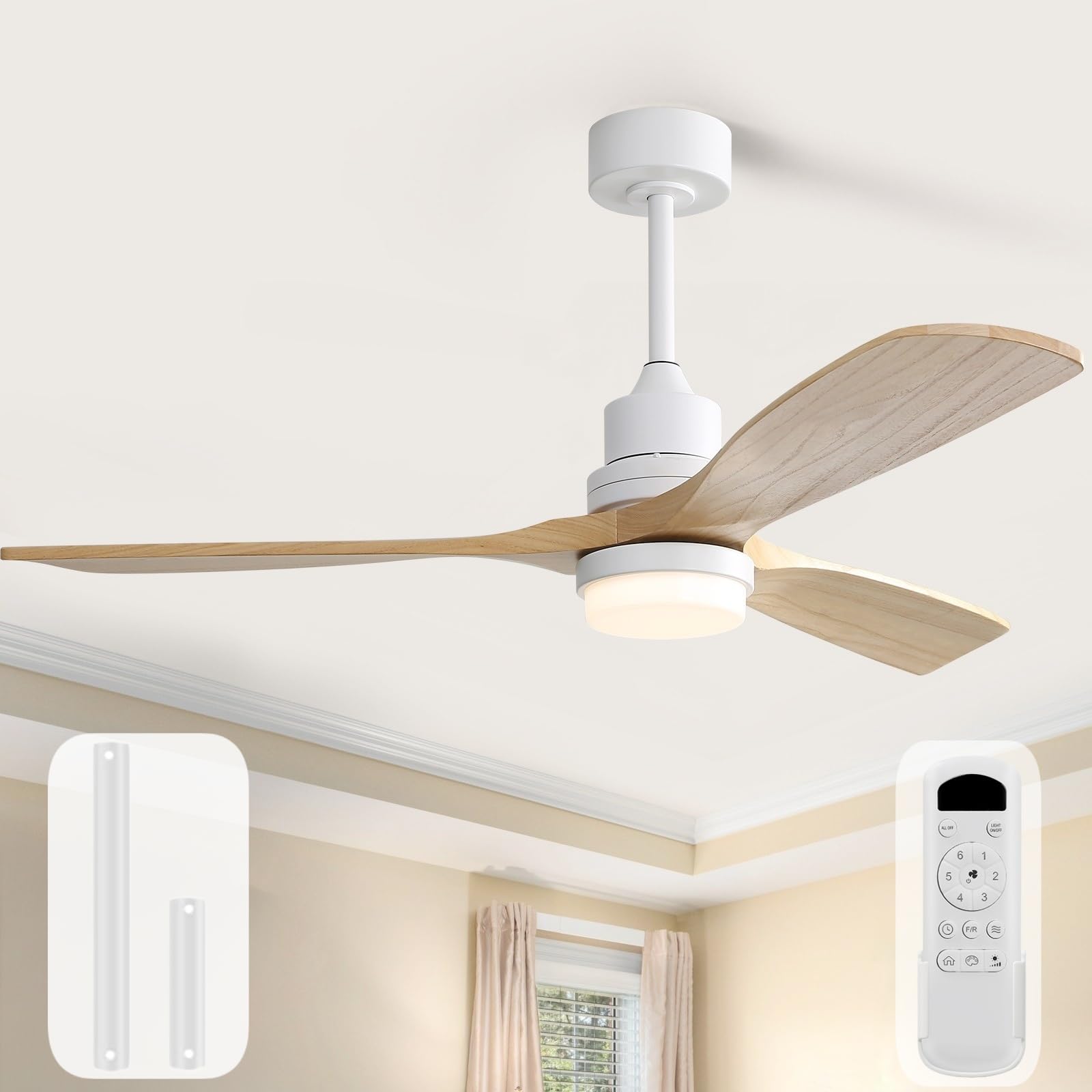 IUEST  52 Inch Ceiling Fan with Lights and Remote Control Modern Solid Wood Blade Outdoor Ceiling Fan for Bedroom Living Room Patio Dining Room