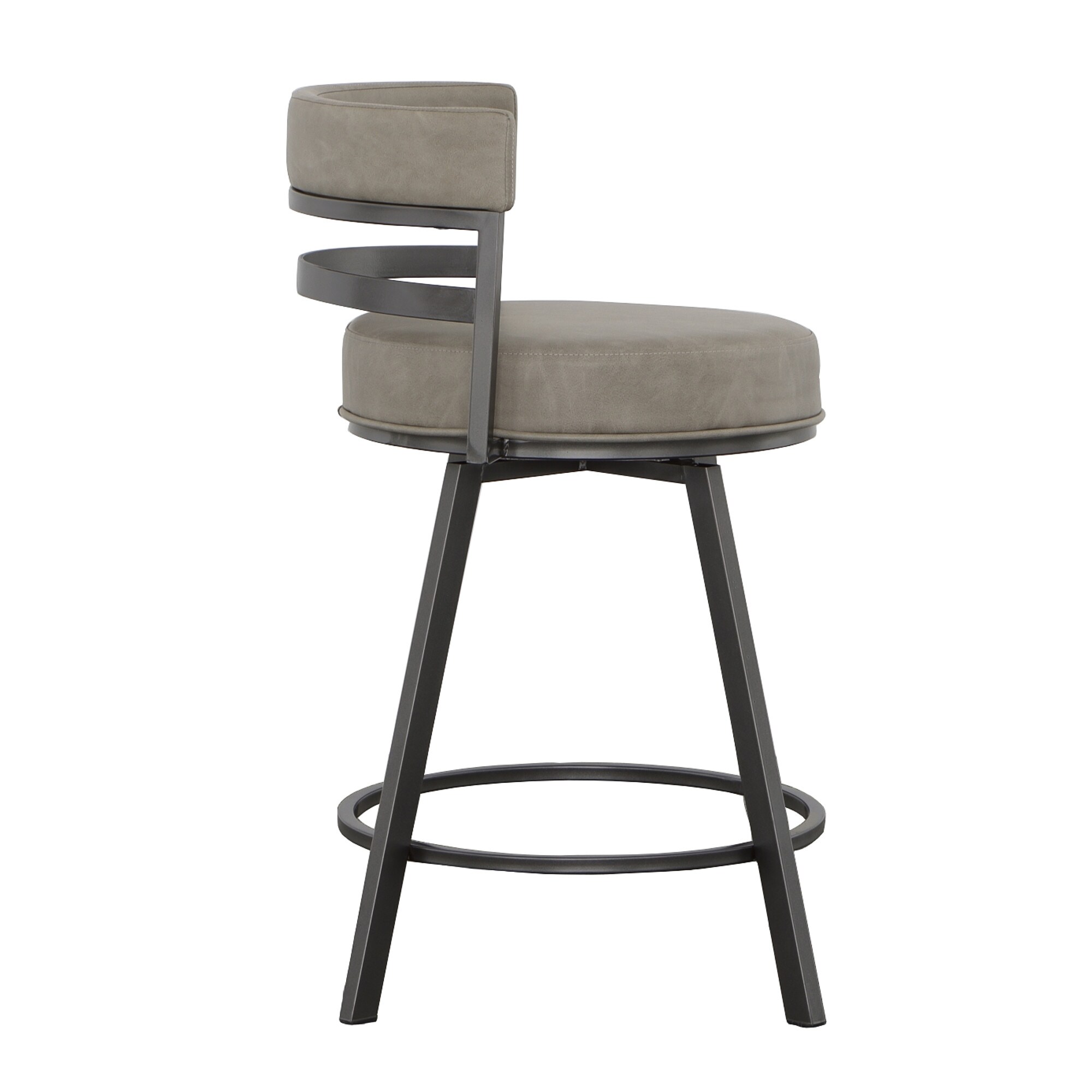 Transitional Beige Faux Leather Swivel Counter Stool
