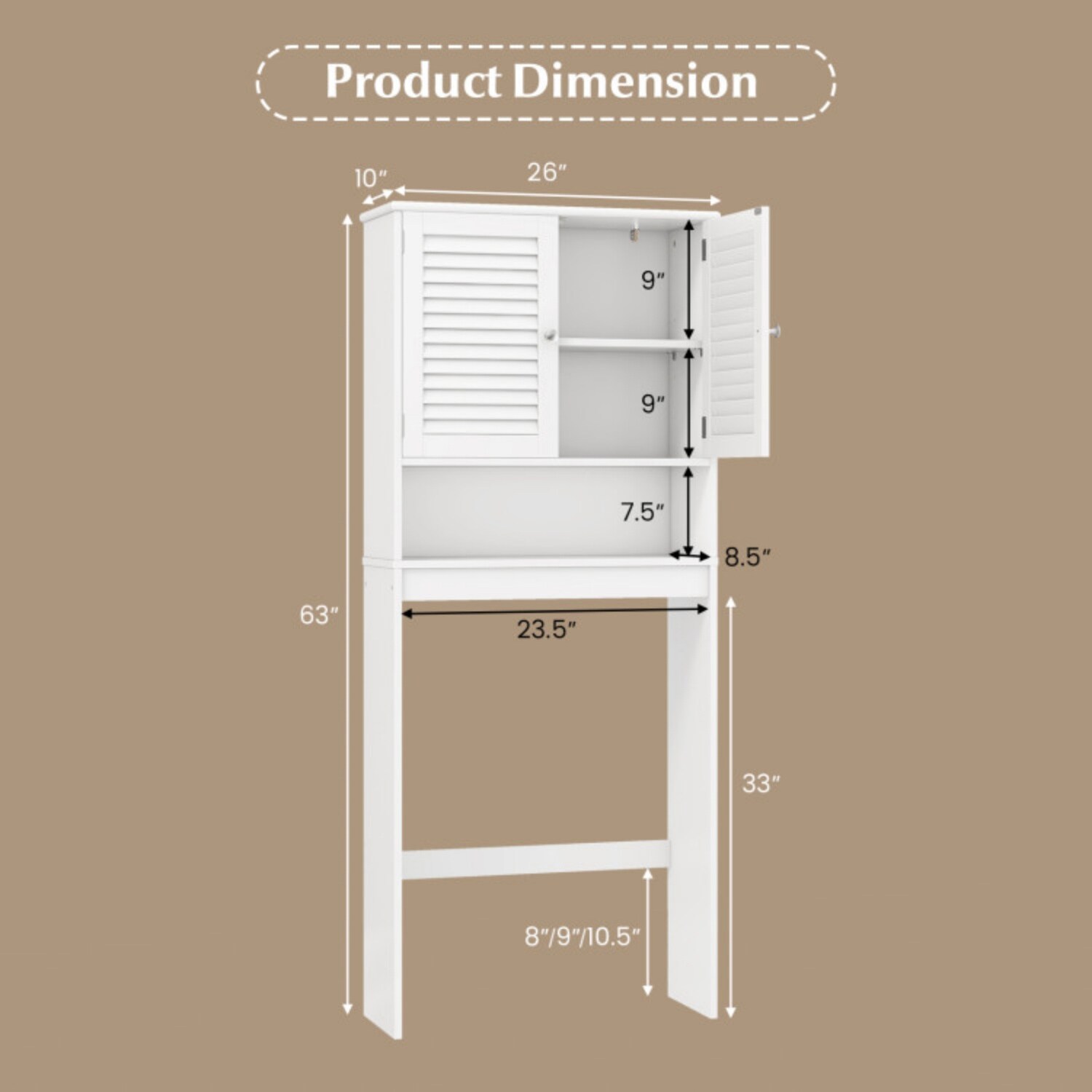 Vanityfus Over The Toilet Storage Cabinet with Double Doors and ...