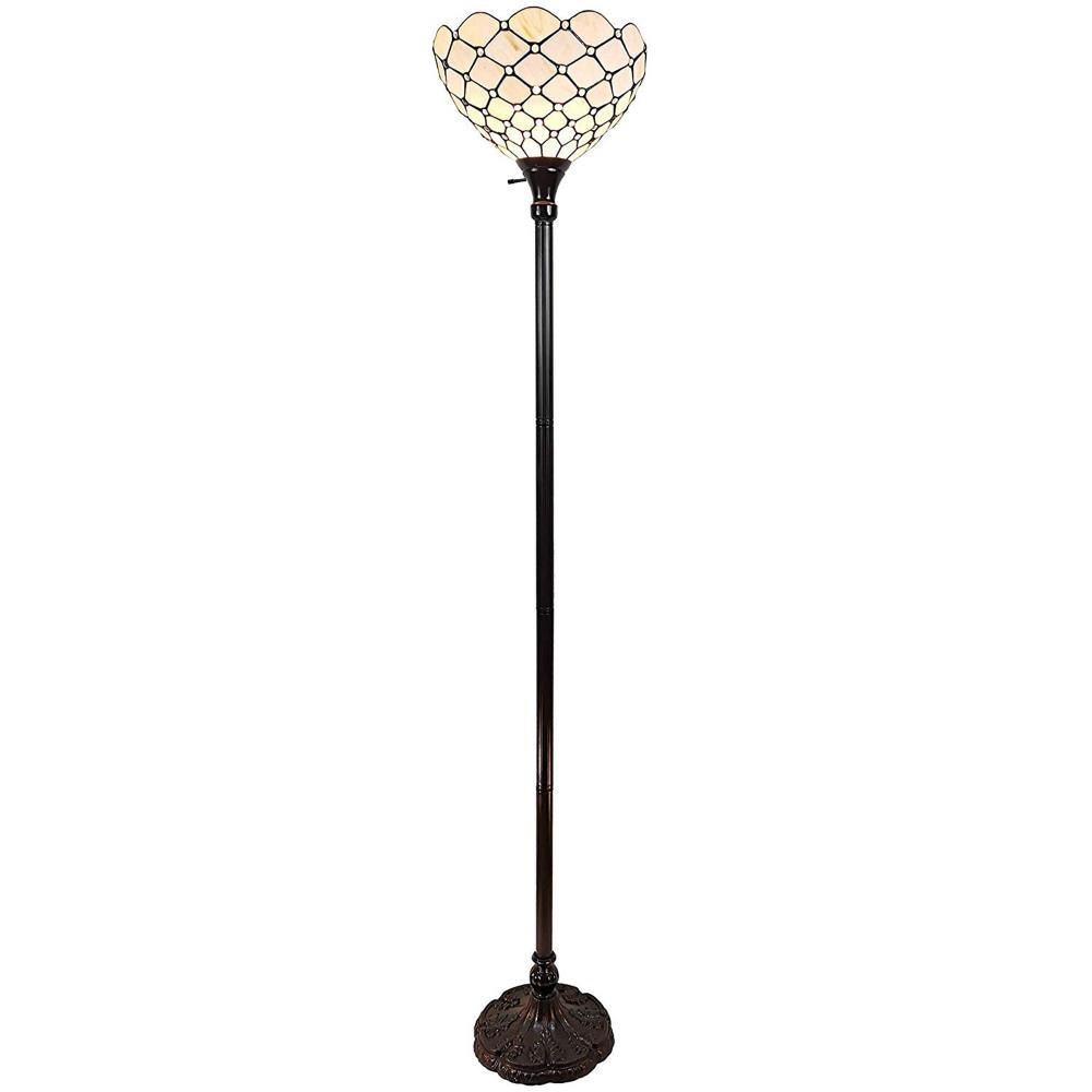 Pearl White Stained Glass 72" Tiffany Torchiere Floor Lamp
