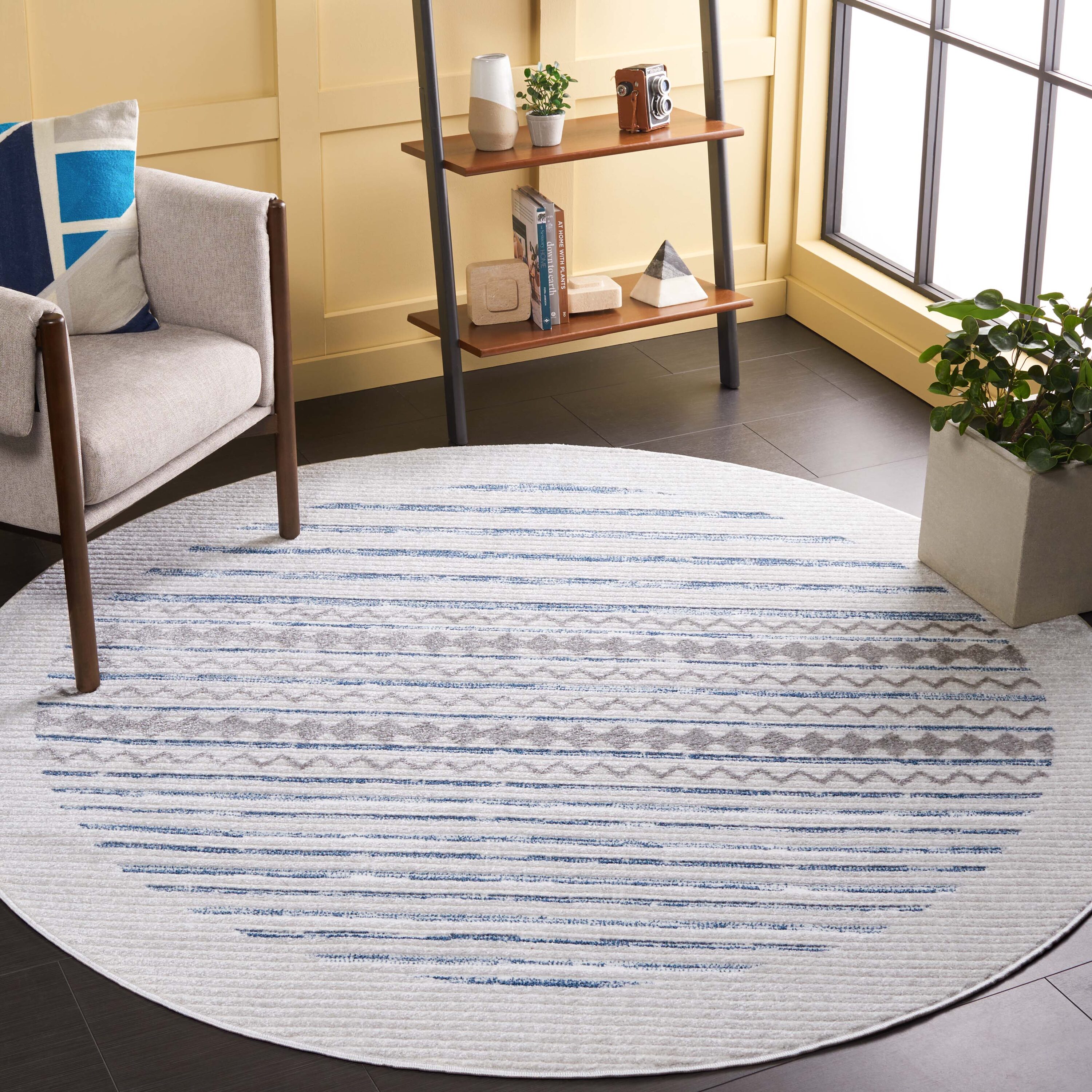 Alamo Ala775 Ivory/Navy 6ft-7in x 6ft-7in Round Rug