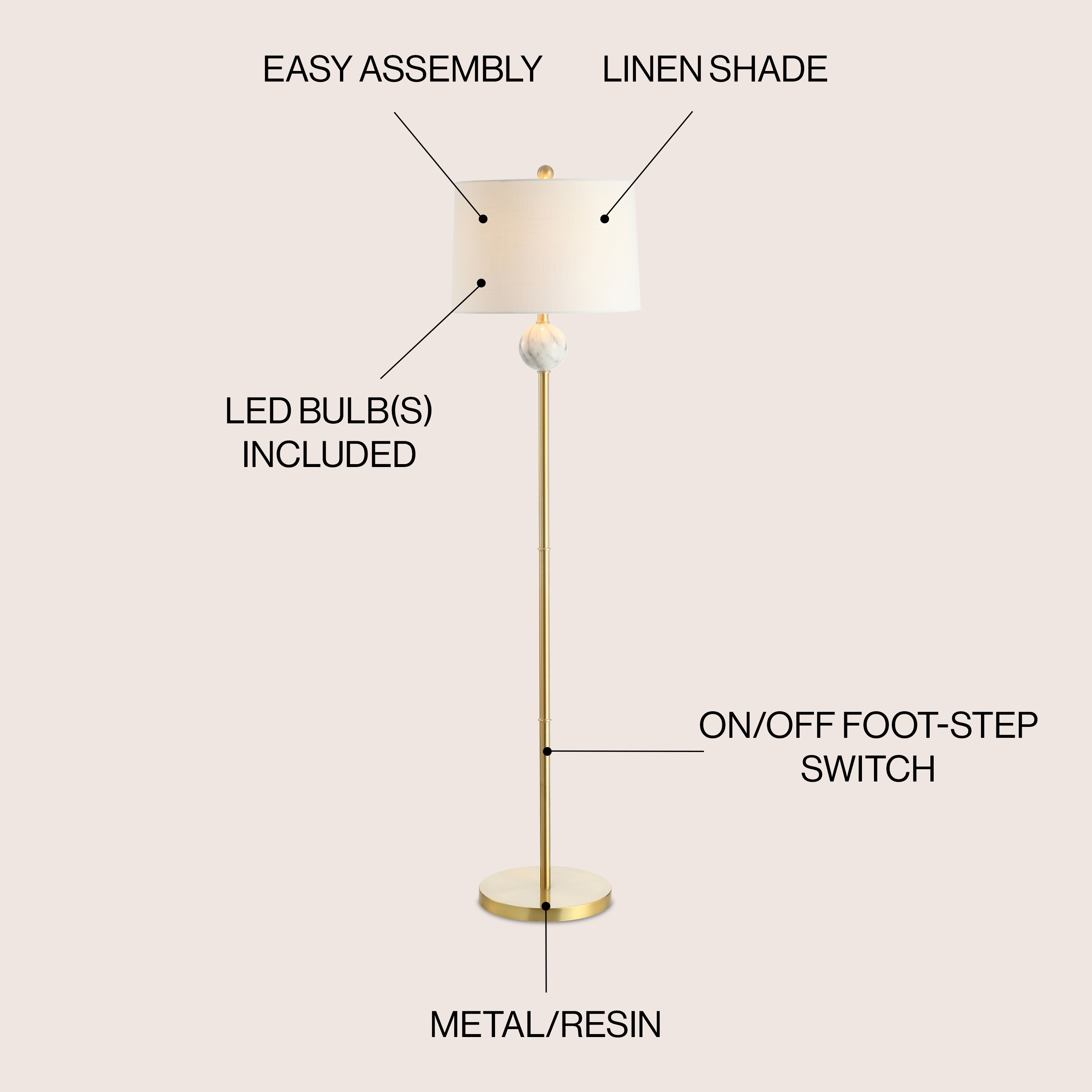 Vaughn Classic 60" Antique Gold Arc Floor Lamp with White Linen Shade