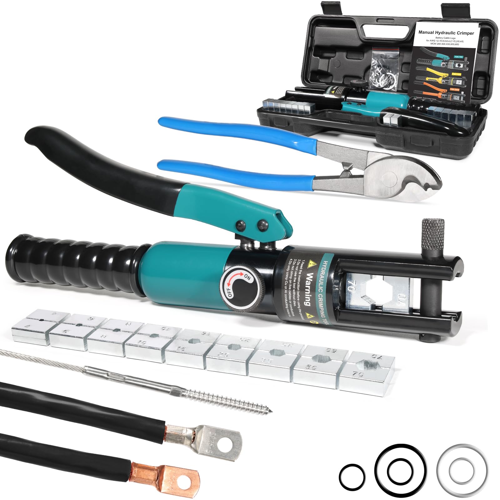 Linder Group Inc Hydraulic Crimping Tool and Cable Cutter 10 Ton Hex Lug Crimper with 9 Dies for 12 to 2 0 AWG Copper Aluminum Cables Cable Railing Kit
