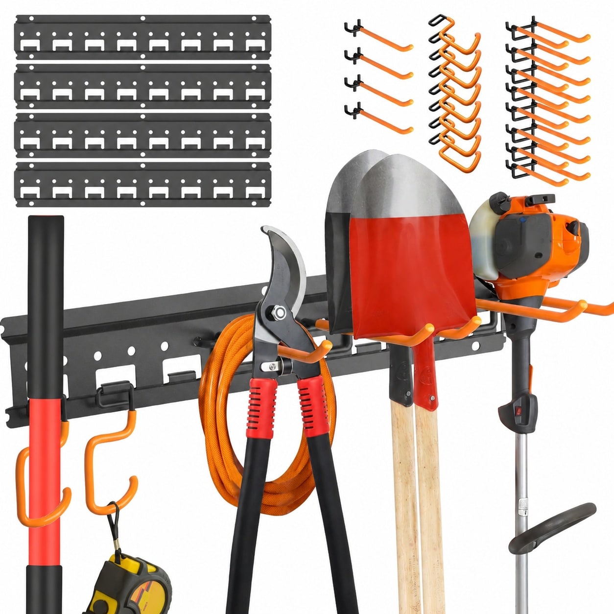 Vrbgify  Garden Tool Organizer Wall Mount Garage Storage Rack Adjustable Pegboard Hooks for Broom Mop Shovel Rake Trimmer 64 Inch Heavy Duty