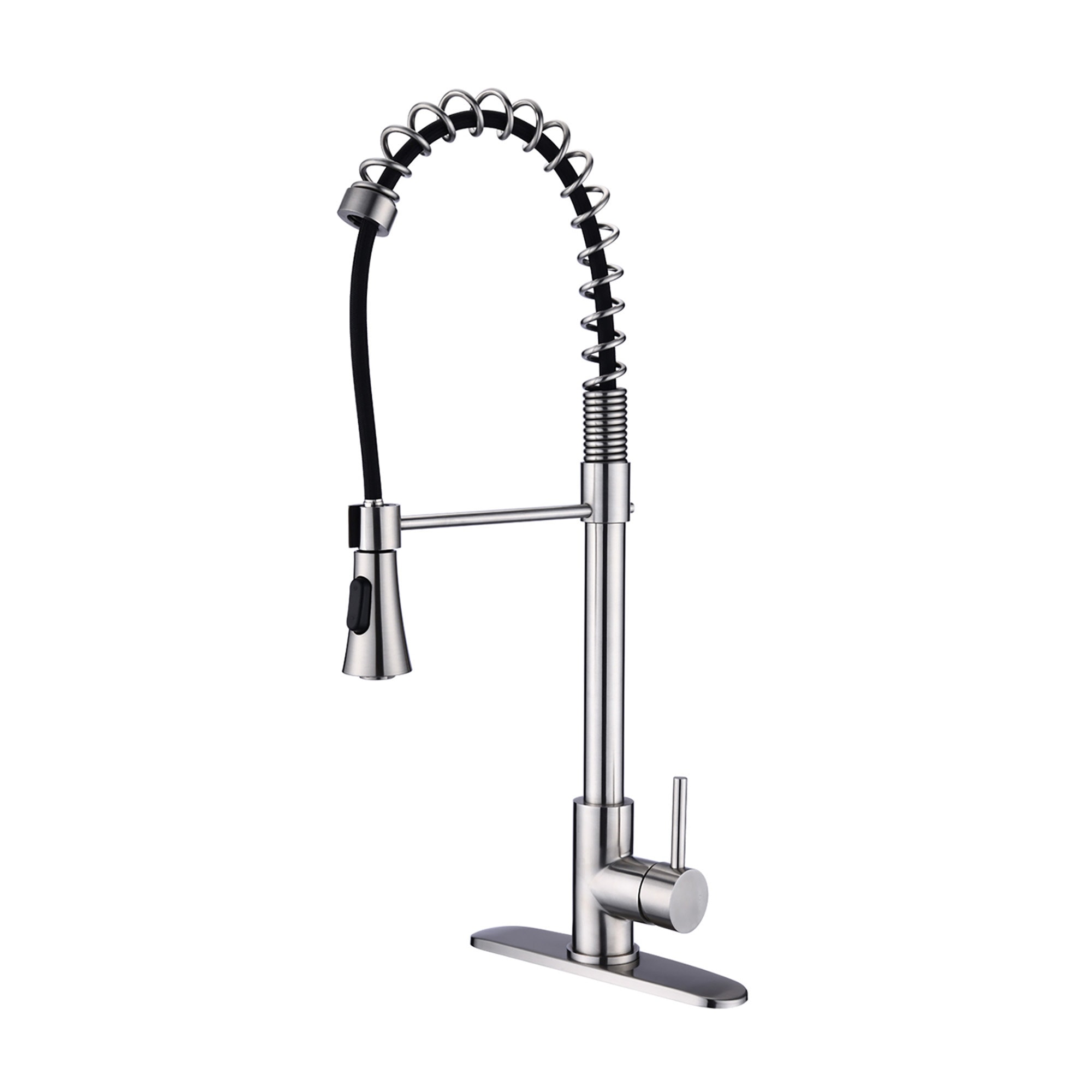 Afoxsos Brushed Nickel Single Handle Modern Spring High Arc Kitchen Faucet Stainless Steel 1 or 3 Hole Desk Mount Pull Out Spray