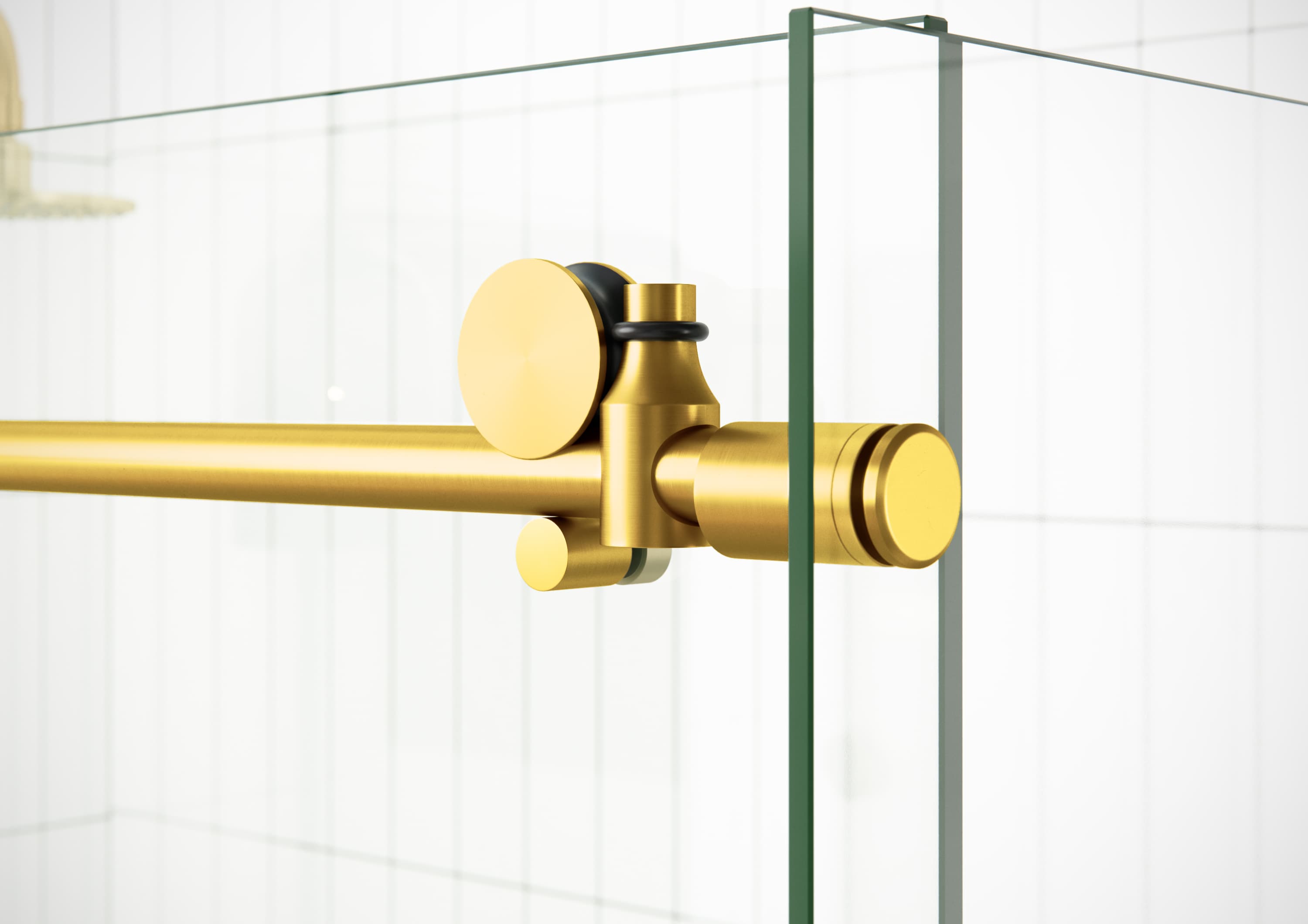 Glass Warehouse Nova Satin Brass 72-in W x 78-in H Frameless Clear ...