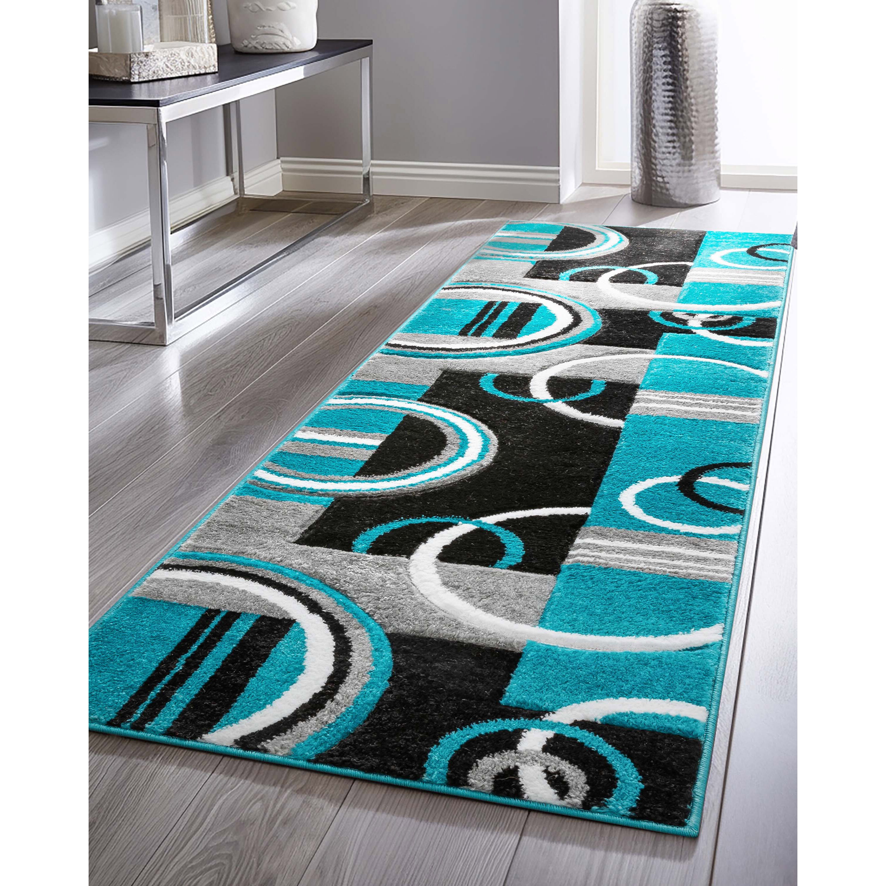 Well Woven 600162 2 x 7 (ft) Loomed Polypropylene Blue Rectangular Indoor Abstract Mid-Century Modern Runner rug