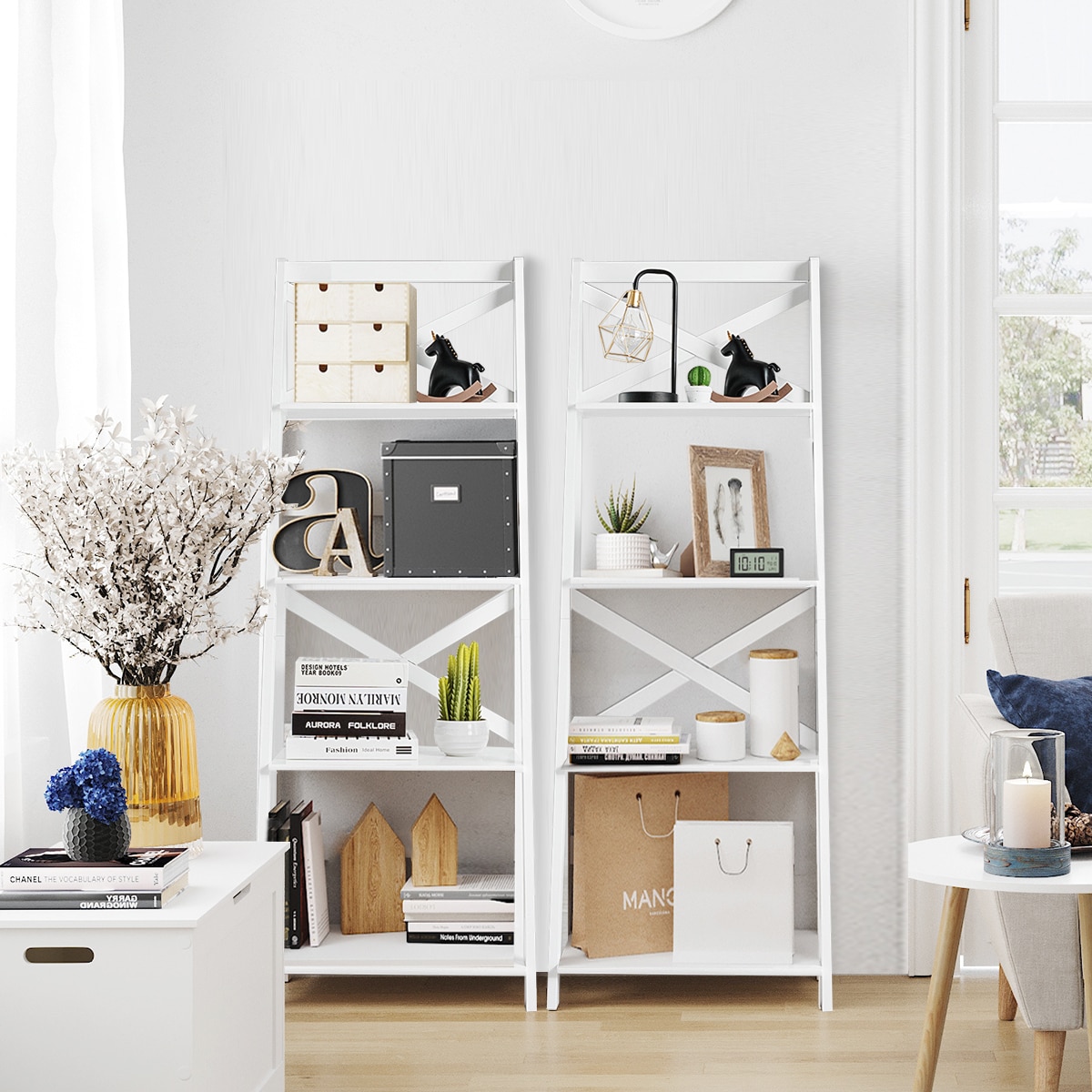 4-shelf With Storage Cabinet Light Oak Finish Bookcase - 73