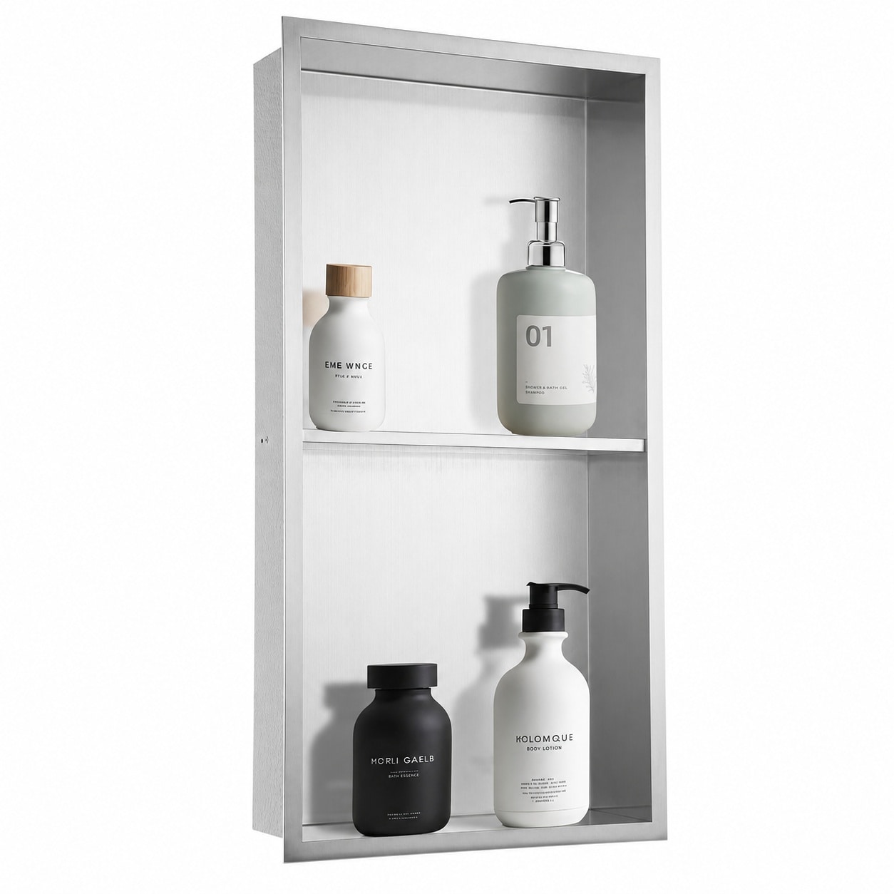Aoibox  12 in W x 24 in H x 4 in D Recessed Wall Niche with Brushed Nickel Finish Stainless Steel Construction