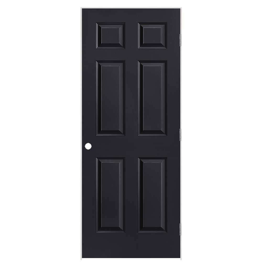 Masonite 1317432 32-in x 80-in Midnight Solid core 6-panel Right hand Smooth Prefinished Molded composite Flat Jamb Single Prehung Interior Door