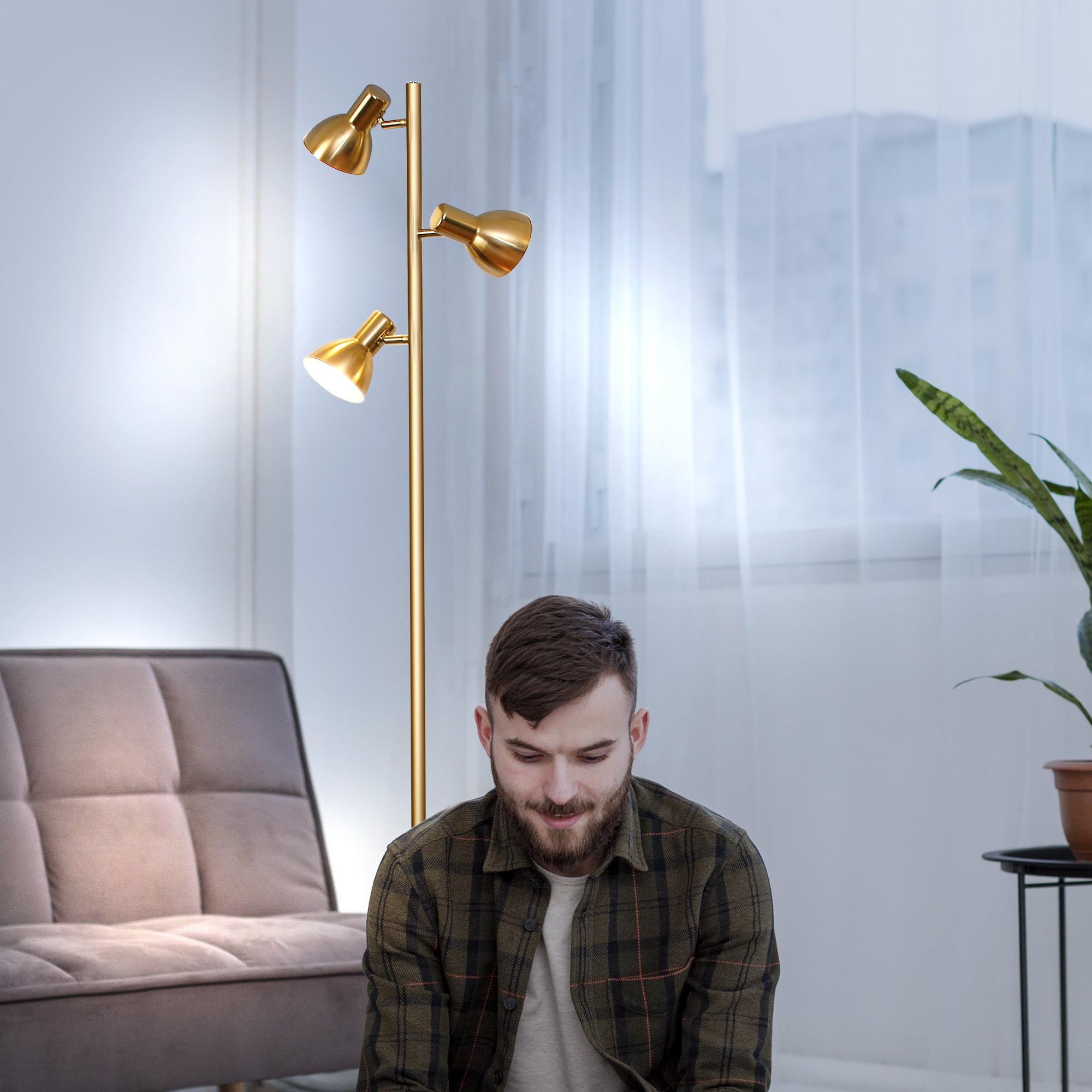 Ethan Brass LED Adjustable 3-Light Tripod Floor Lamp with Dimming