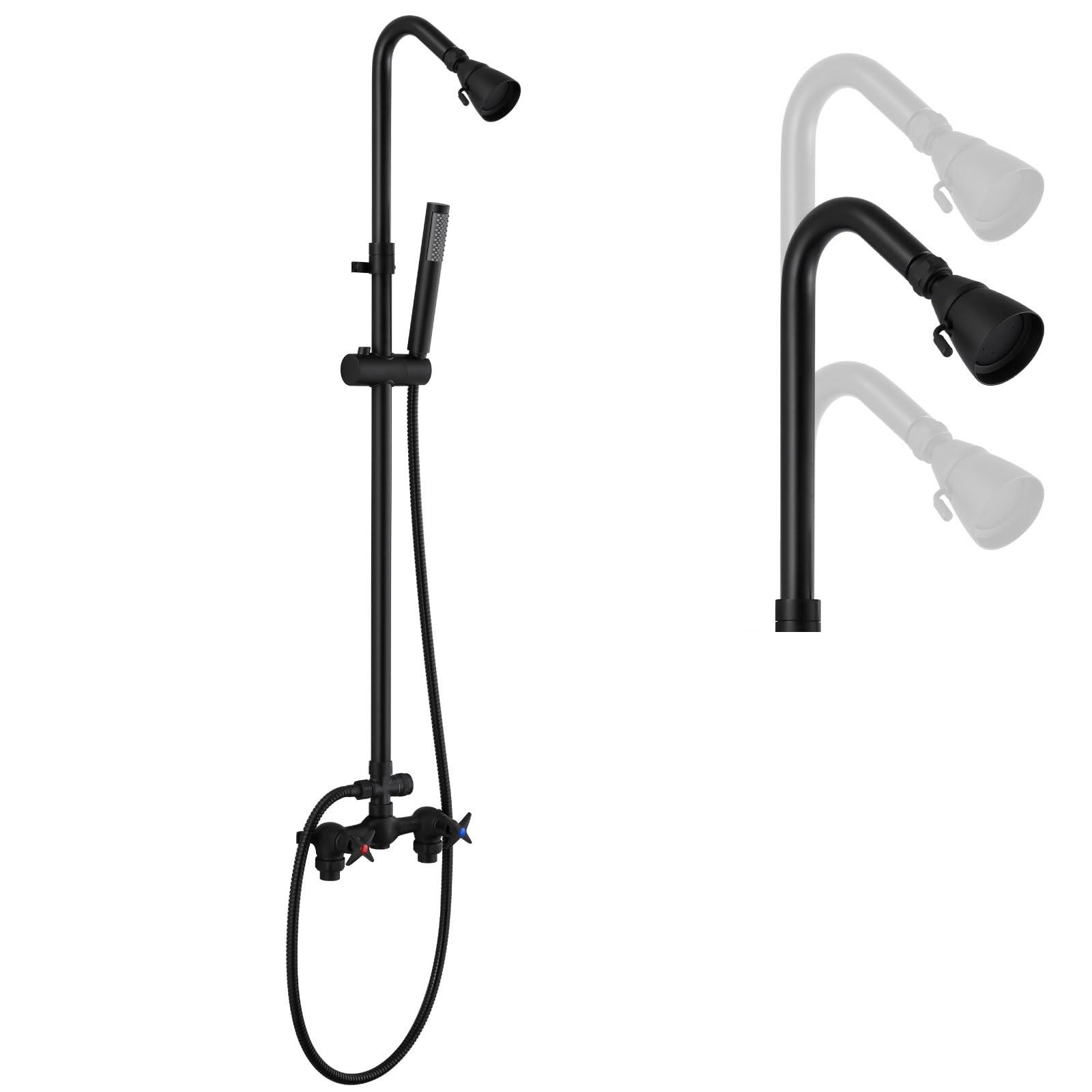 Ahfiwaso  Matte Black Wall Mount Outdoor Shower Kit with Hand Held Spray Two Cross Handles and Adjustable Slide Bar Two Function Shower Faucet